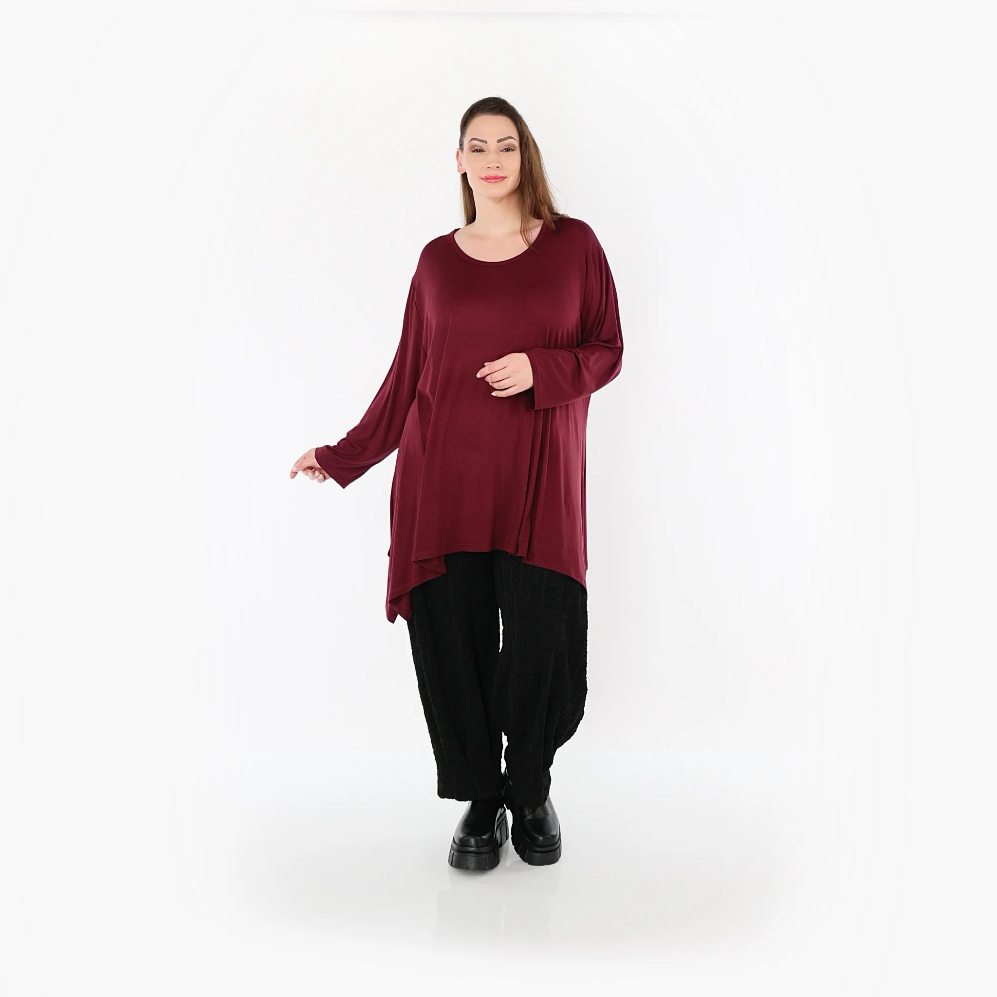  A-Form Bigshirt von AKH Fashion aus Viskose, 1531.01019, Burgundy, Ausgefallen, Zeitlos