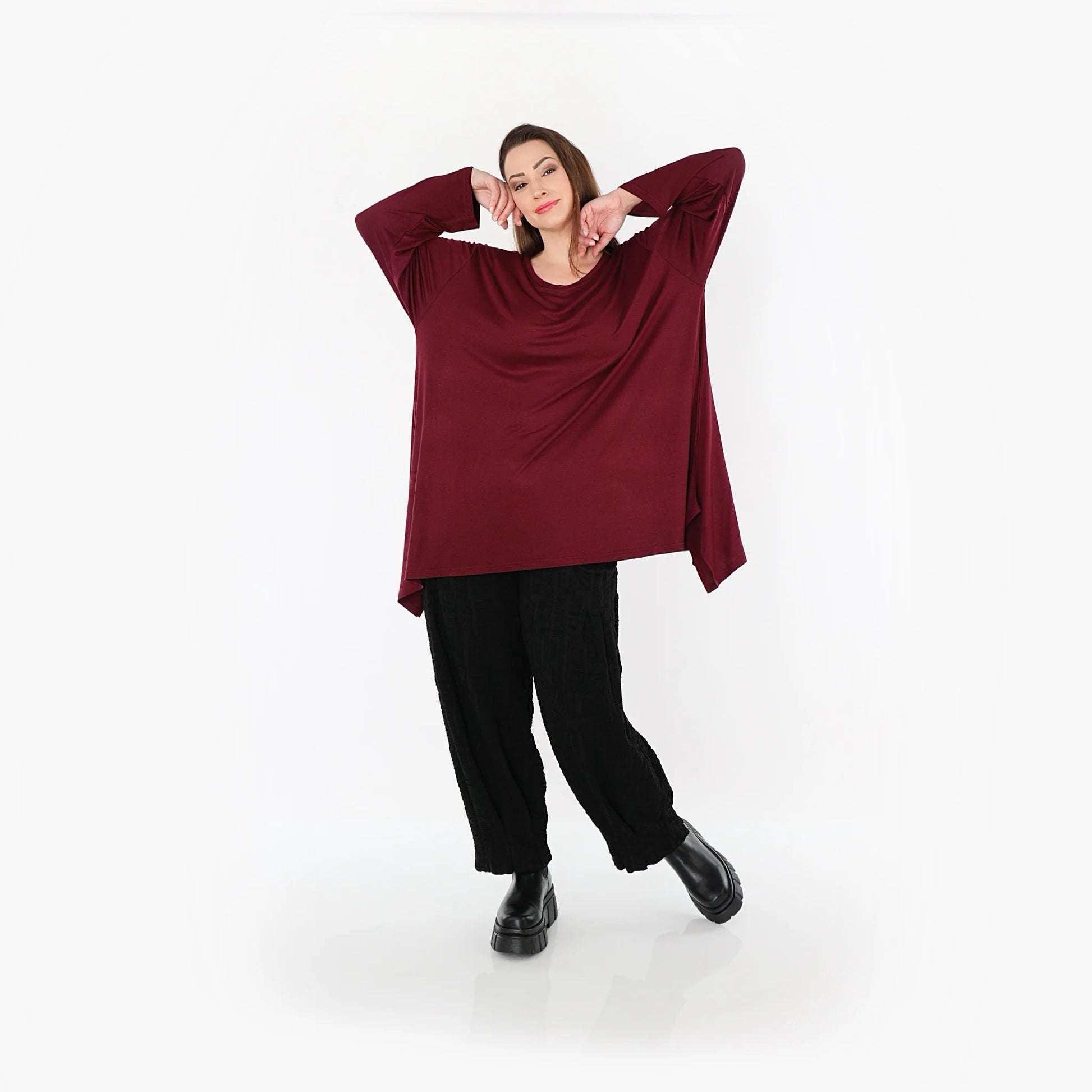  A-Form Bigshirt von AKH Fashion aus Viskose, 1531.01019, Burgundy, Ausgefallen, Zeitlos