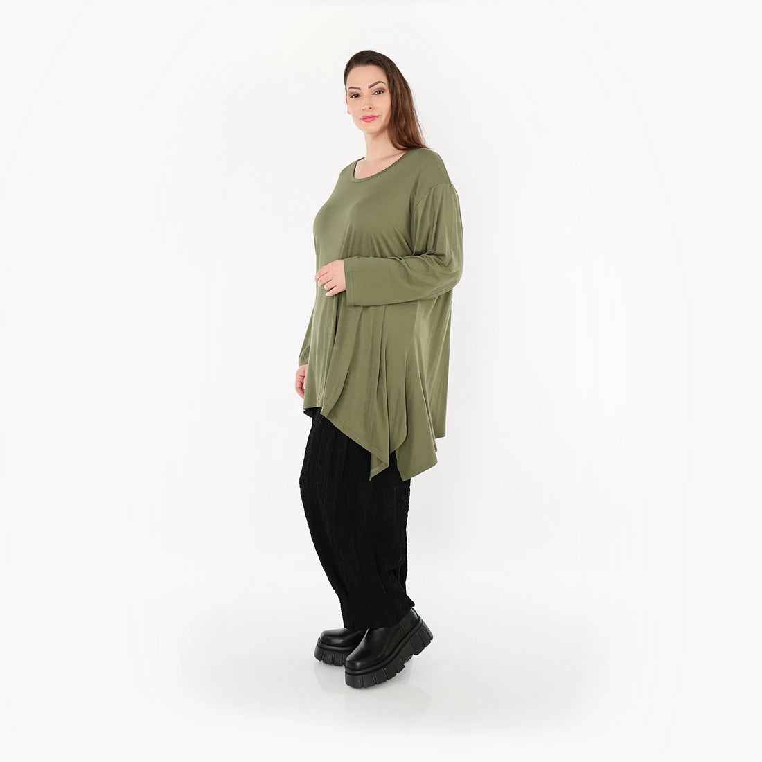  A-Form Bigshirt von AKH Fashion aus Viskose, 1531.01019, Olive, Ausgefallen, Zeitlos, Schick