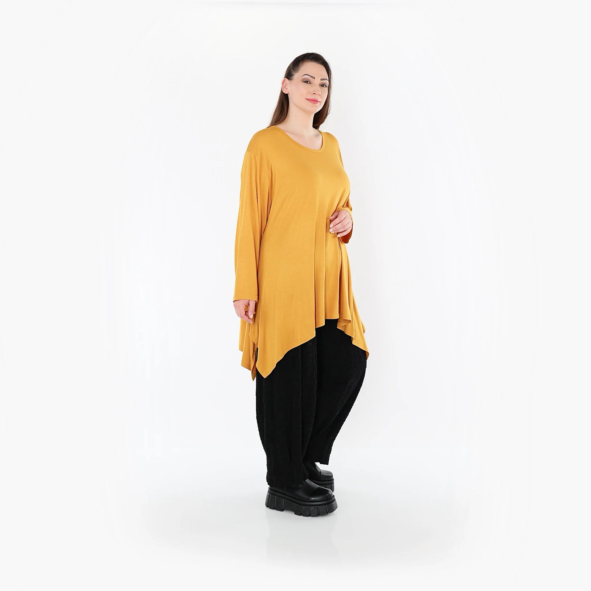  A-Form Bigshirt von AKH Fashion aus Viskose, 1531.01019, Senf, Ausgefallen, Zeitlos, Schick
