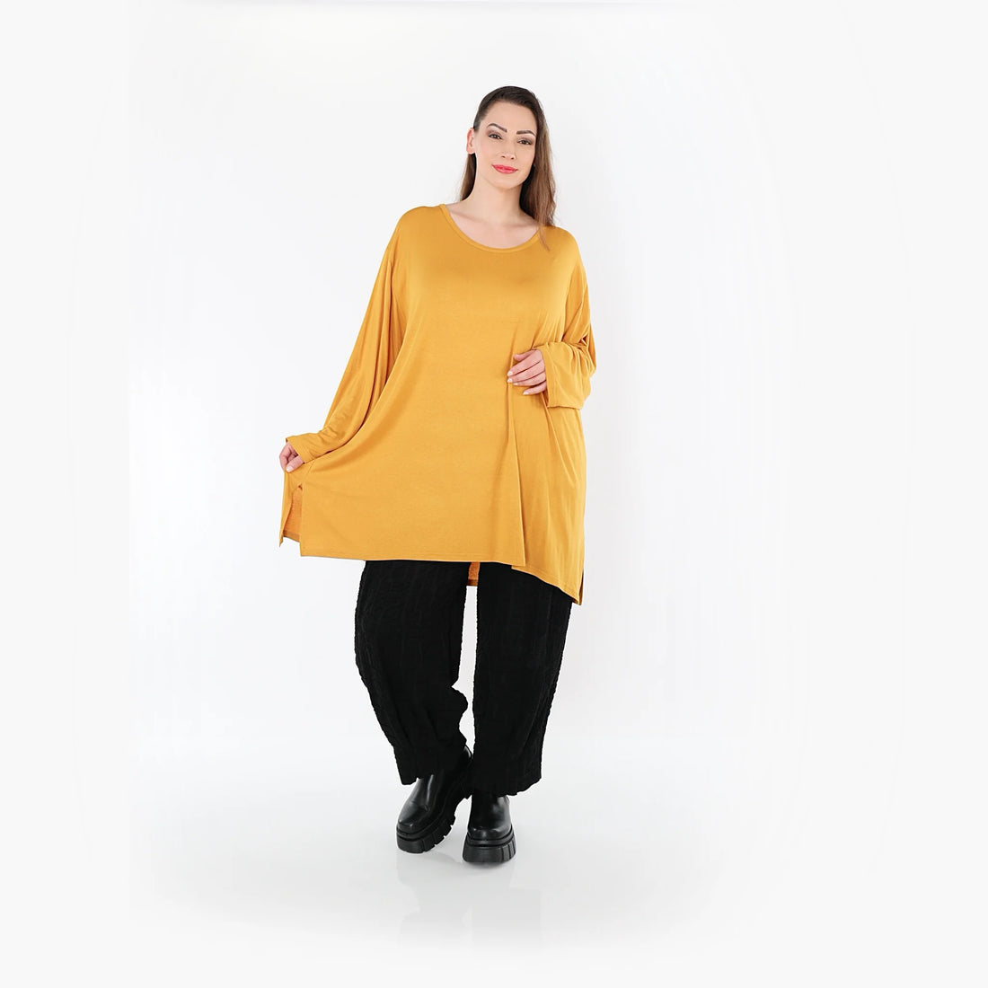  AKH Fashion Bigshirt in gerader Form, aus Viskose, 1531.07054, Senf, Ausgefallen, Zeitlos