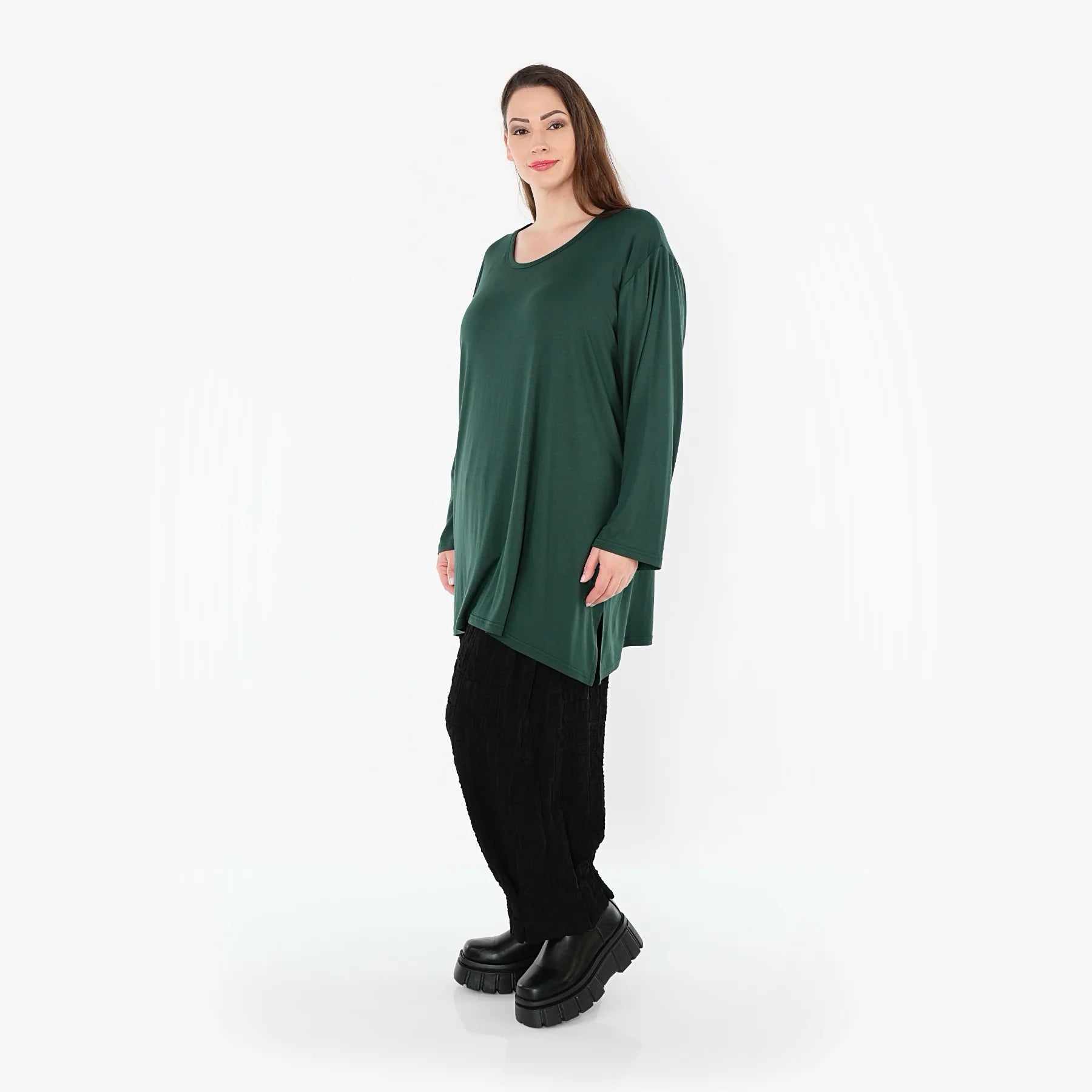  AKH Fashion Bigshirt in gerader Form, aus Viskose, 1531.07054, Tannengrün, Ausgefallen, Zeitlos