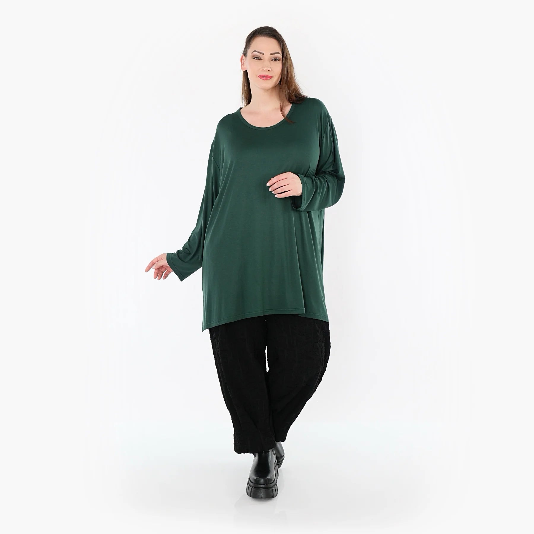 AKH Fashion Bigshirt in gerader Form, aus Viskose, 1531.07054, Tannengrün, Ausgefallen, Zeitlos