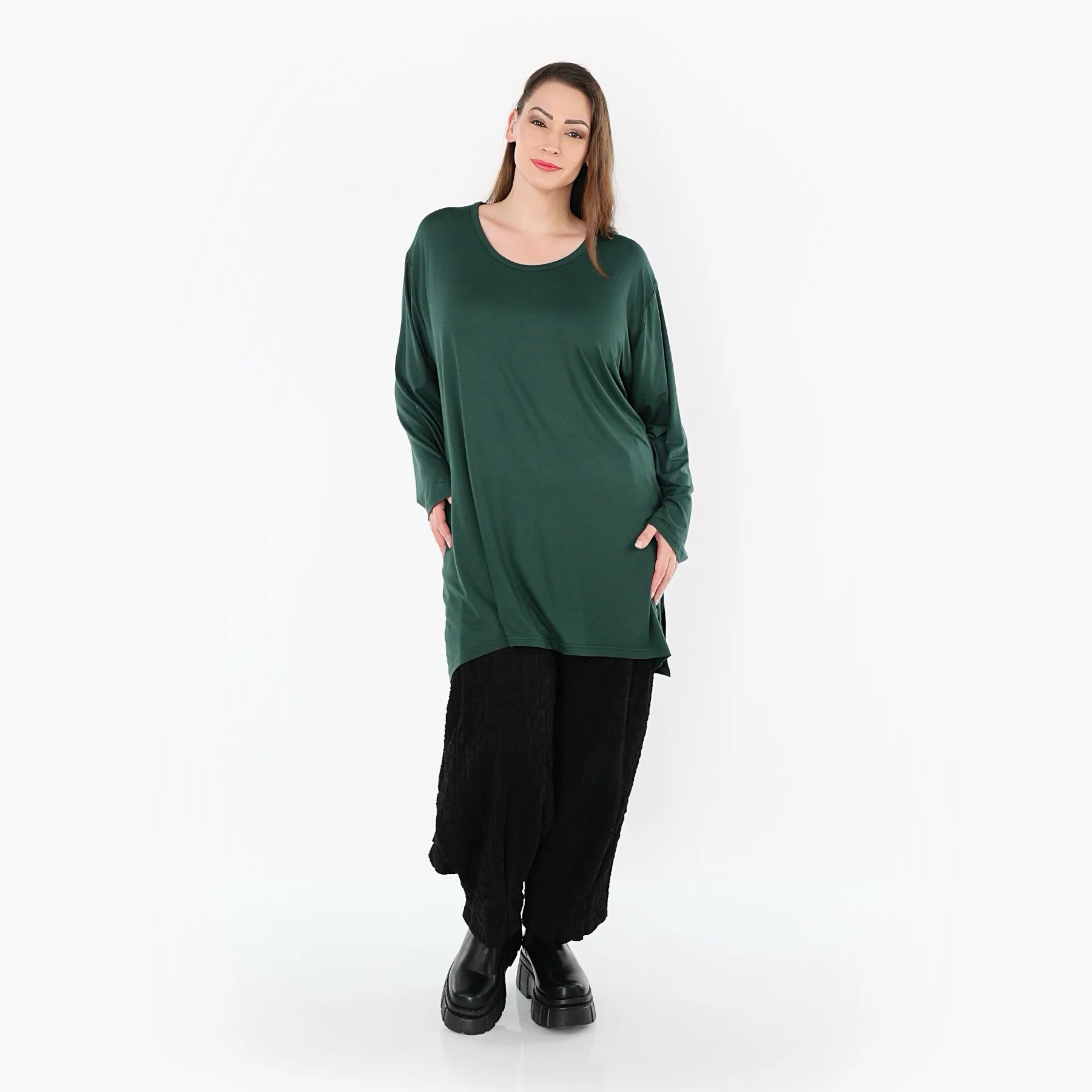  AKH Fashion Bigshirt in gerader Form, aus Viskose, 1531.07054, Tannengrün, Ausgefallen, Zeitlos