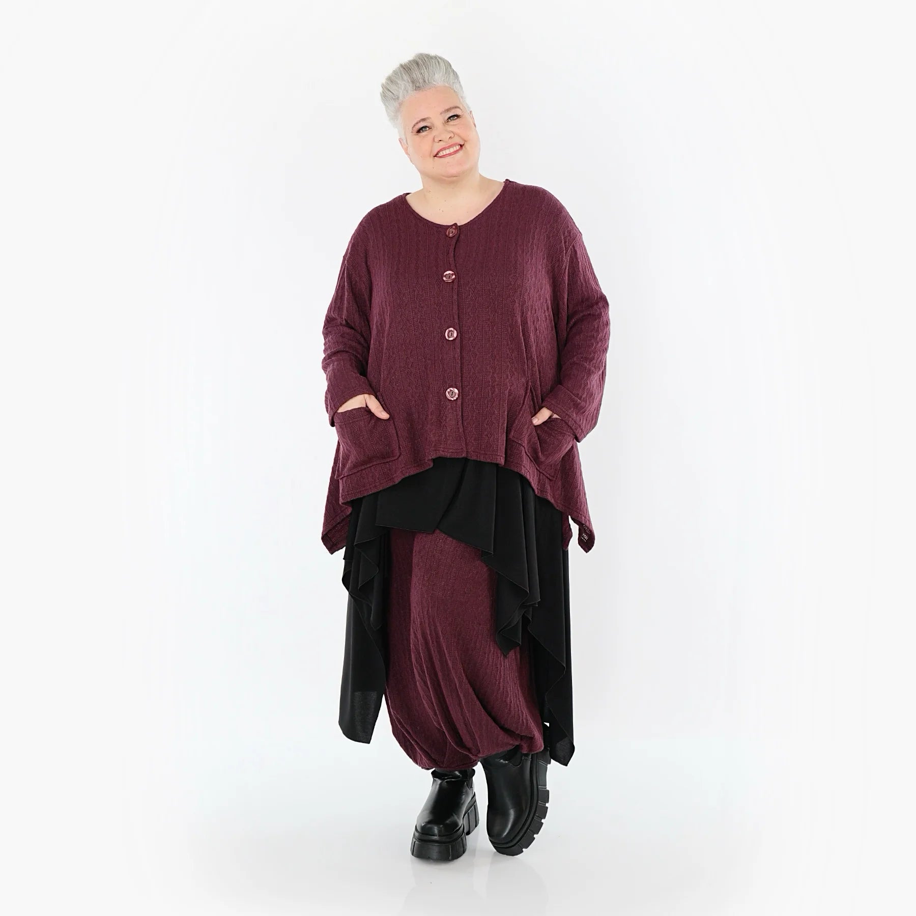 A-Form Jacke von AKH Fashion aus Materialmix, 1532.00118, Burgundy, Wellen, Ausgefallen