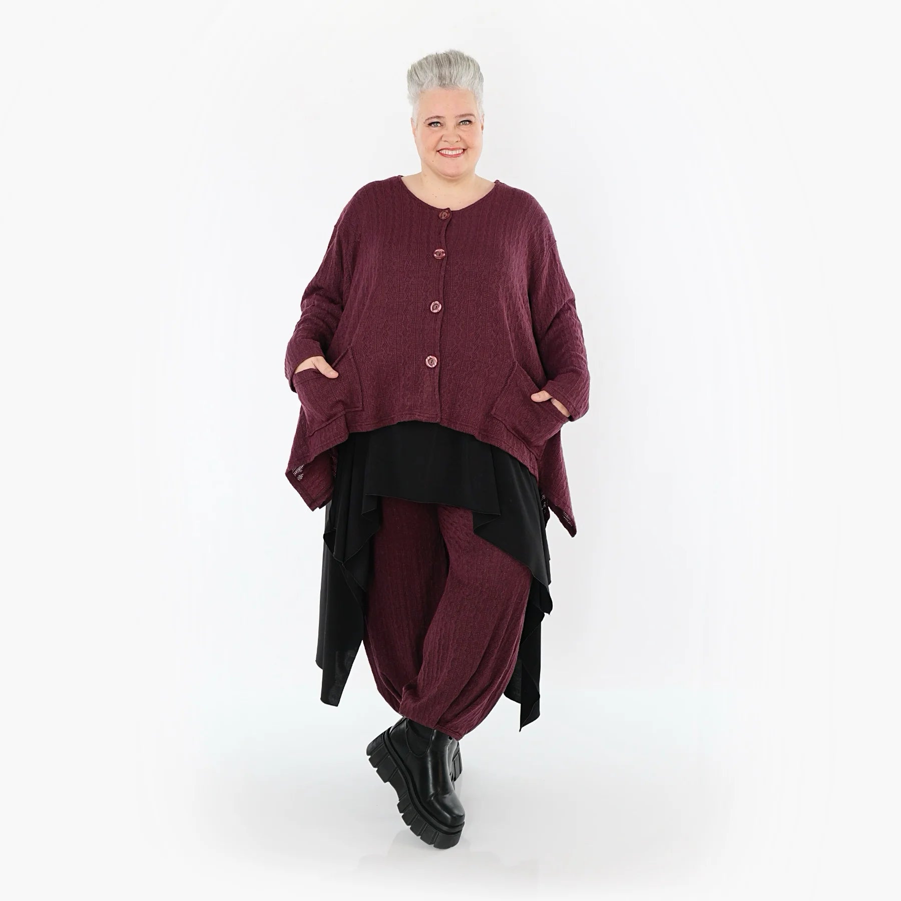 A-Form Jacke von AKH Fashion aus Materialmix, 1532.00118, Burgundy, Wellen, Ausgefallen