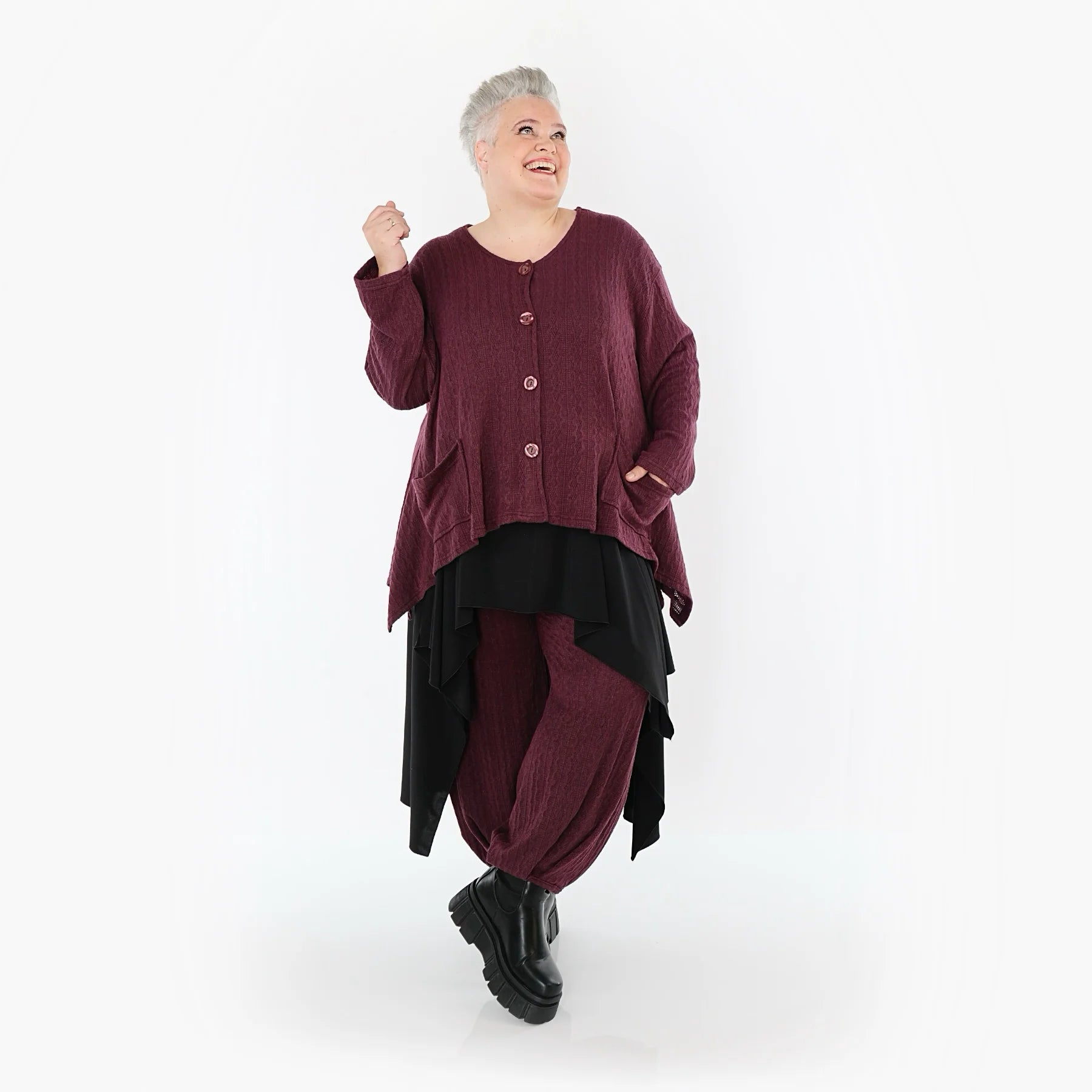 A-Form Jacke von AKH Fashion aus Materialmix, 1532.00118, Burgundy, Wellen, Ausgefallen