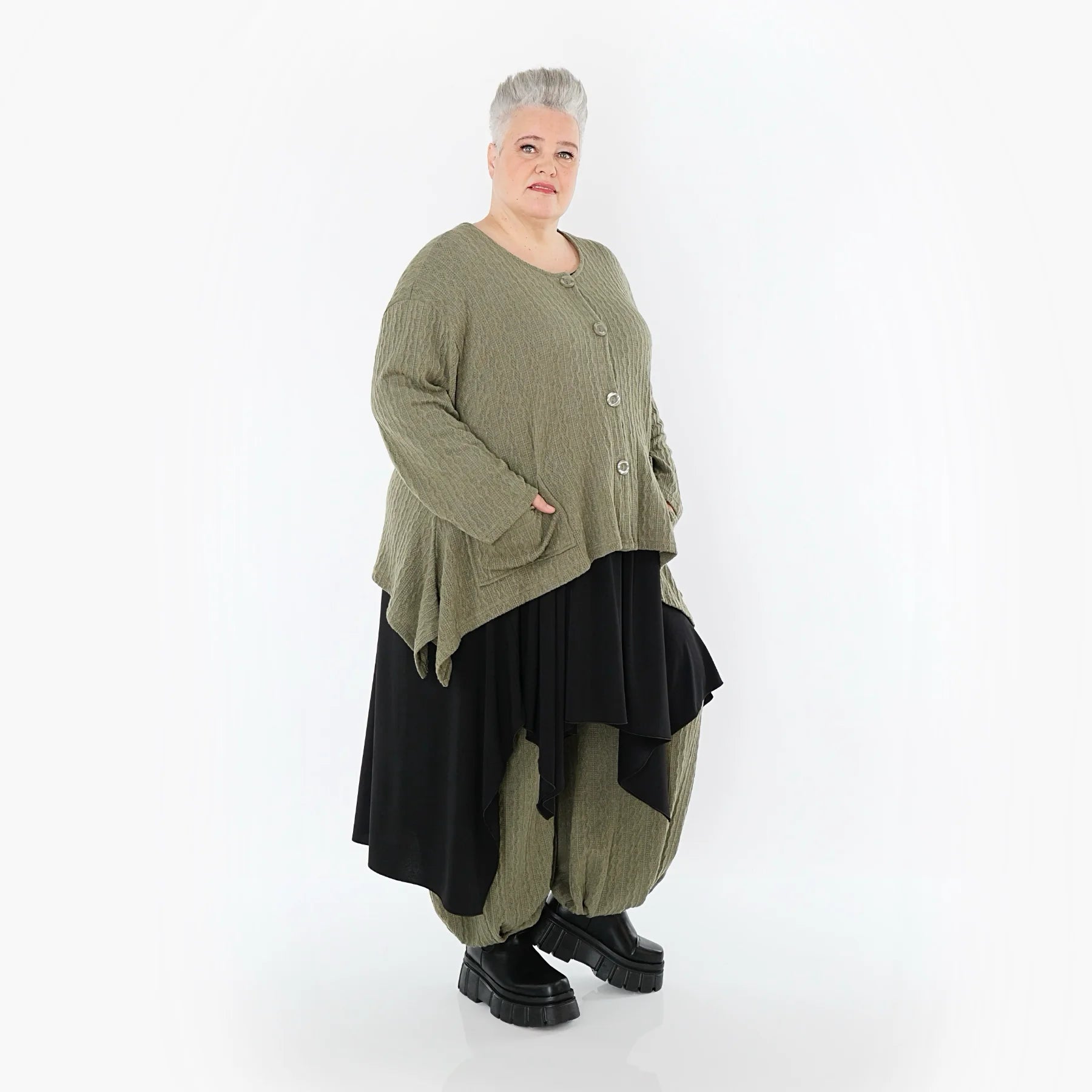  A-Form Jacke von AKH Fashion aus Materialmix, 1532.00118, Olive, Wellen, Ausgefallen