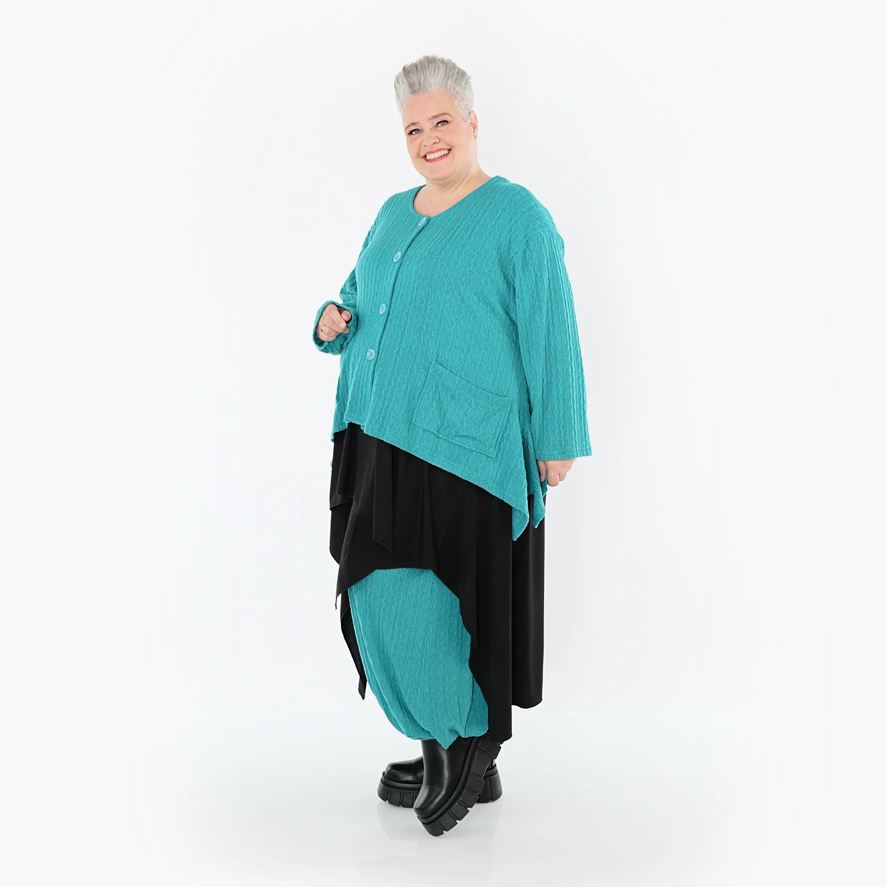  A-Form Jacke von AKH Fashion aus Materialmix, 1532.00118, PetrolBlau, Wellen, Ausgefallen