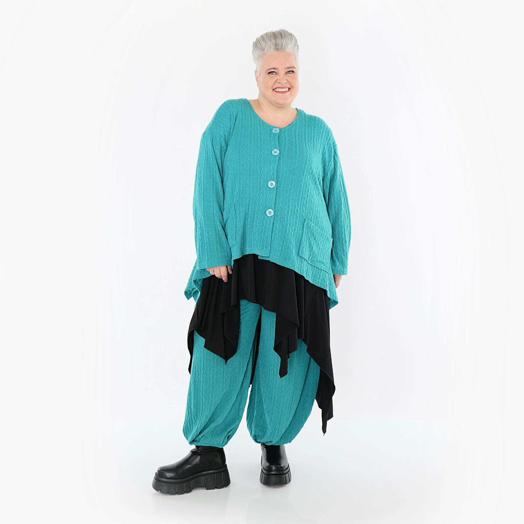  A-Form Jacke von AKH Fashion aus Materialmix, 1532.00118, PetrolBlau, Wellen, Ausgefallen