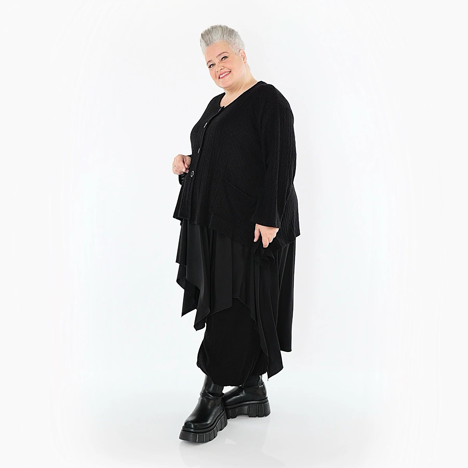 A-Form Jacke von AKH Fashion aus Materialmix, 1532.00118, Schwarz, Wellen, Ausgefallen