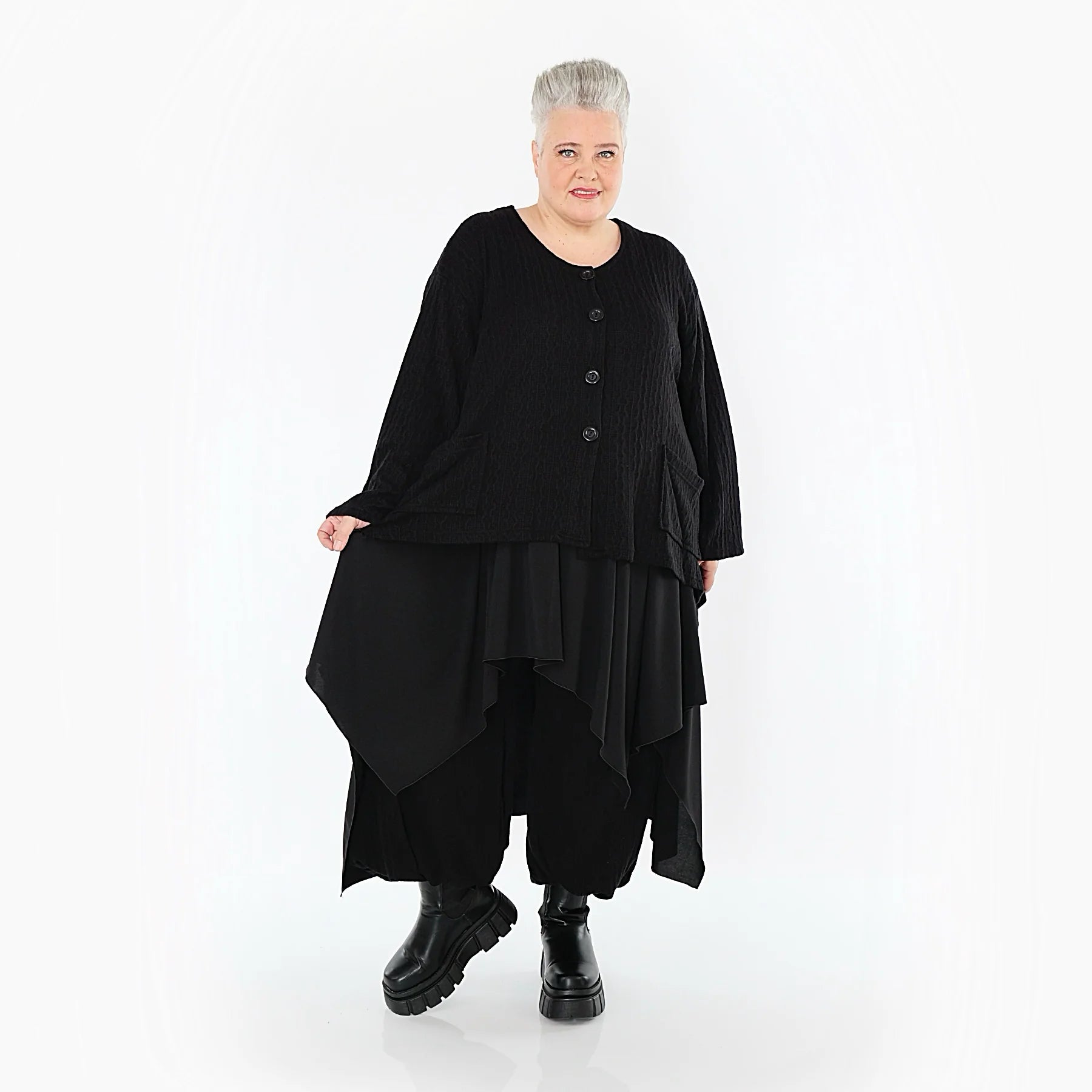 A-Form Jacke von AKH Fashion aus Materialmix, 1532.00118, Schwarz, Wellen, Ausgefallen