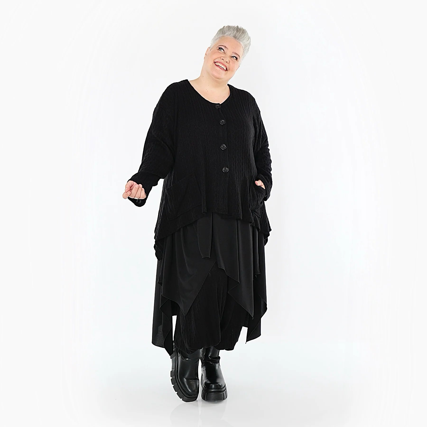 A-Form Jacke von AKH Fashion aus Materialmix, 1532.00118, Schwarz, Wellen, Ausgefallen