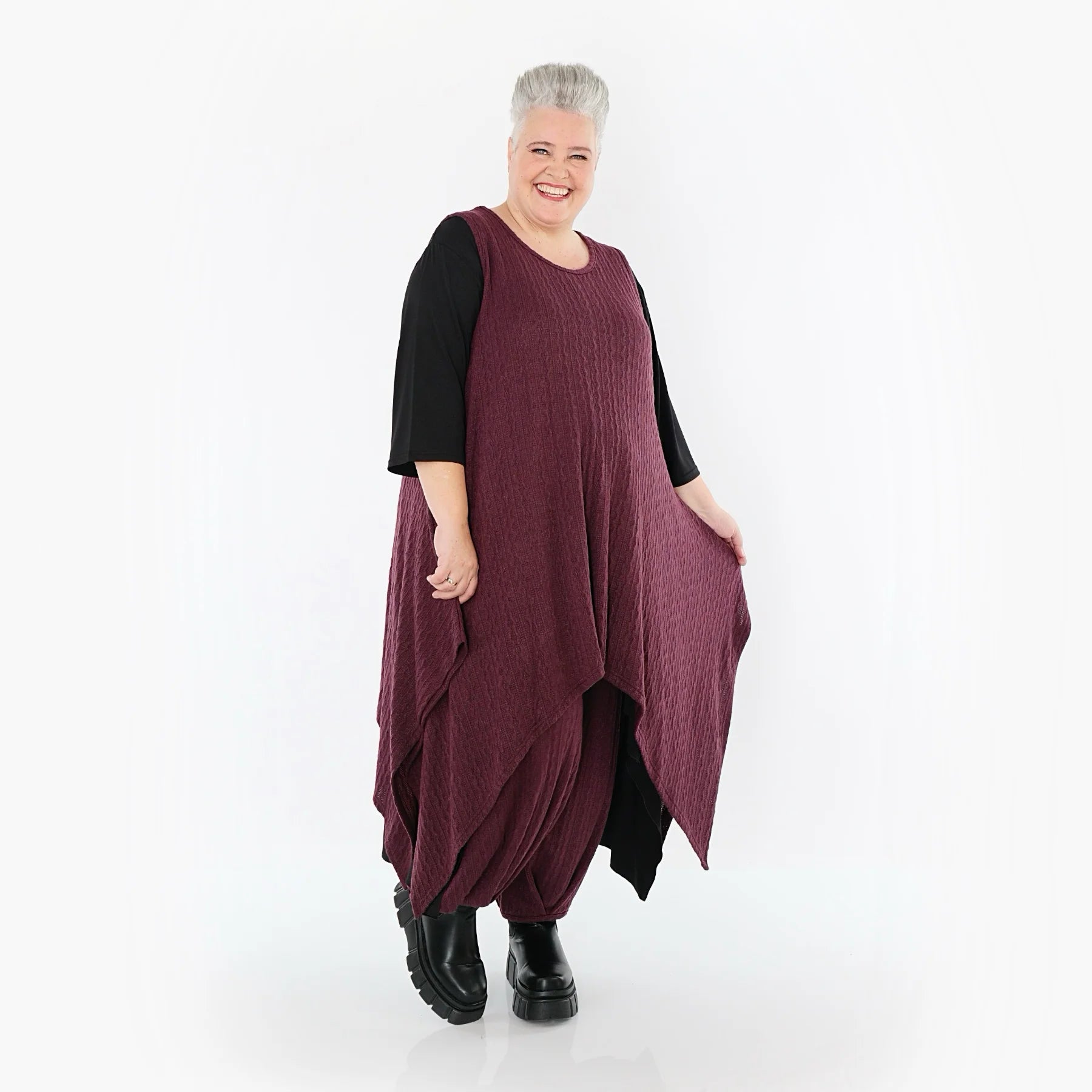 Zipfel Kleid von AKH Fashion aus Materialmix, 1532.03067, Burgundy, Wellen, Ausgefallen