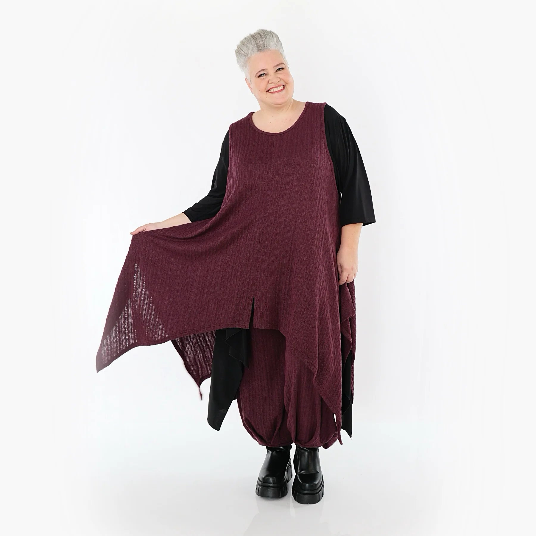 Zipfel Kleid von AKH Fashion aus Materialmix, 1532.03067, Burgundy, Wellen, Ausgefallen