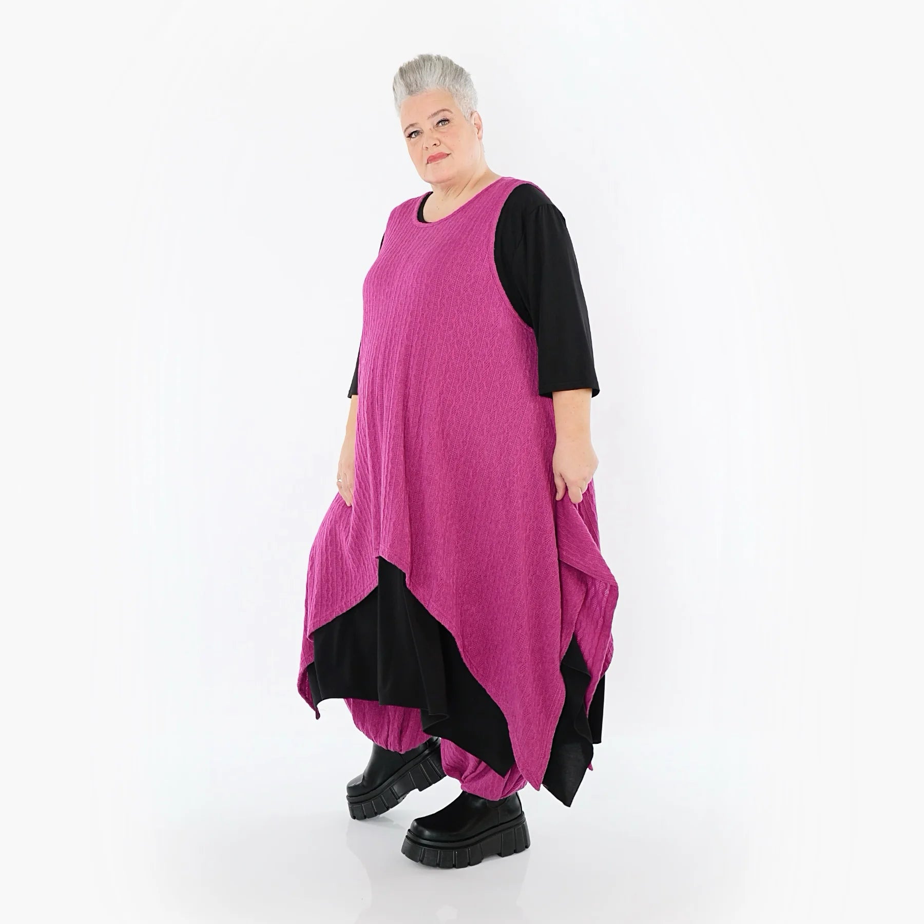  Zipfel Kleid von AKH Fashion aus Materialmix, 1532.03067, Fuchsia, Wellen, Ausgefallen