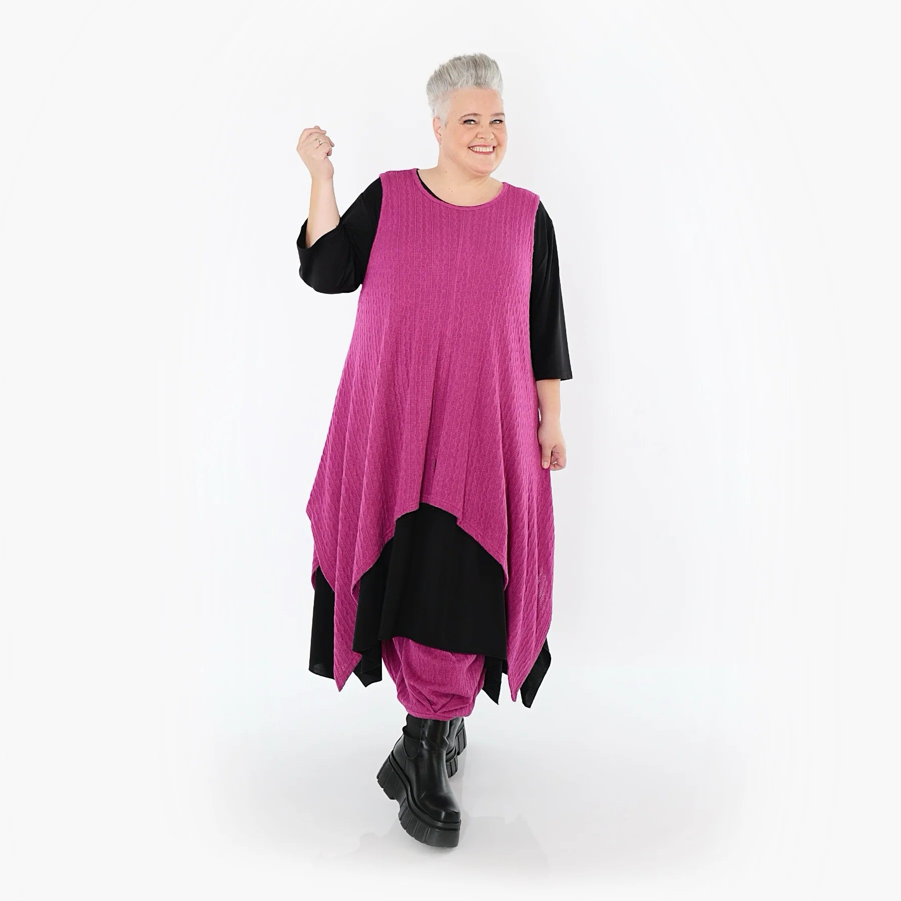  Zipfel Kleid von AKH Fashion aus Materialmix, 1532.03067, Fuchsia, Wellen, Ausgefallen