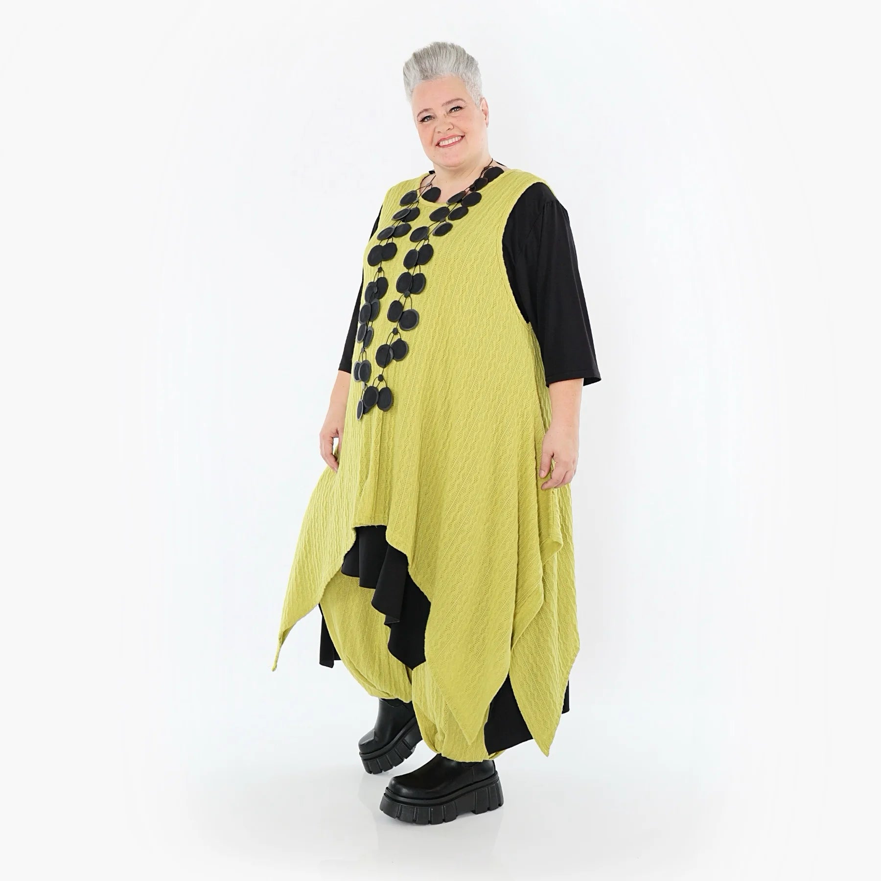  Zipfel Kleid von AKH Fashion aus Materialmix, 1532.03067, Lime, Wellen, Ausgefallen