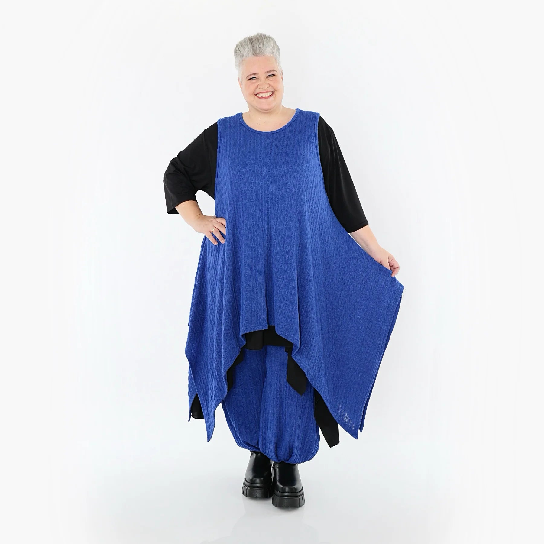  Zipfel Kleid von AKH Fashion aus Materialmix, 1532.03067, Royalblau, Wellen, Ausgefallen