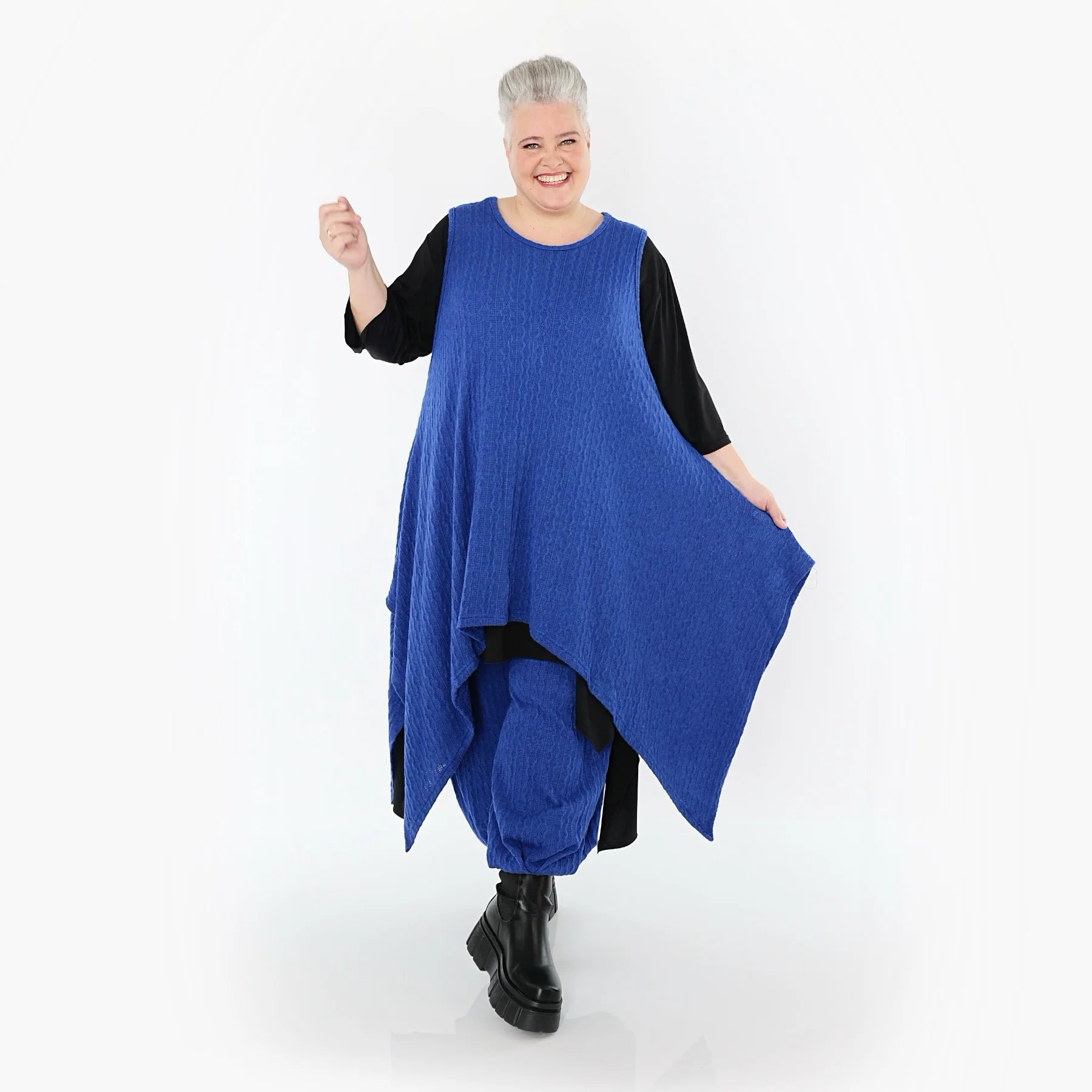  Zipfel Kleid von AKH Fashion aus Materialmix, 1532.03067, Royalblau, Wellen, Ausgefallen