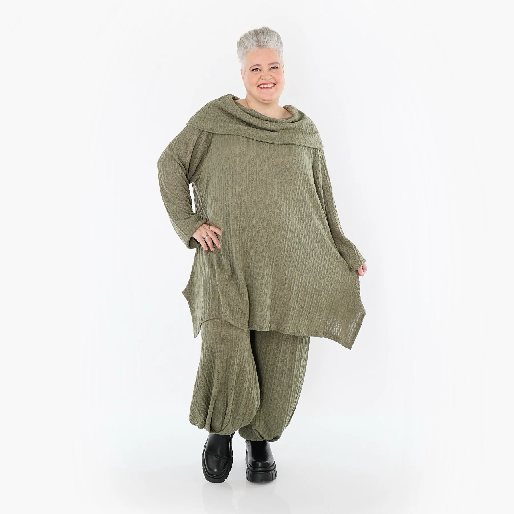  Ballonhose von AKH Fashion aus Materialmix, 1532.05920, Olive, Wellen, Ausgefallen, Schick