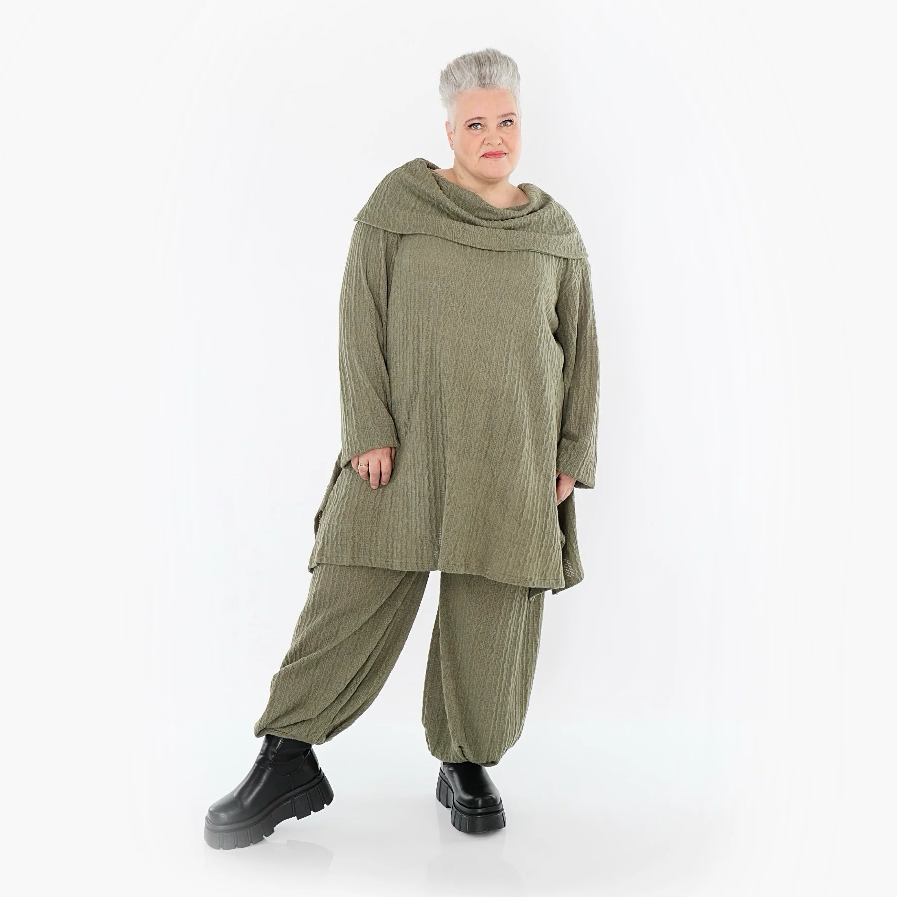  Ballonhose von AKH Fashion aus Materialmix, 1532.05920, Olive, Wellen, Ausgefallen, Schick