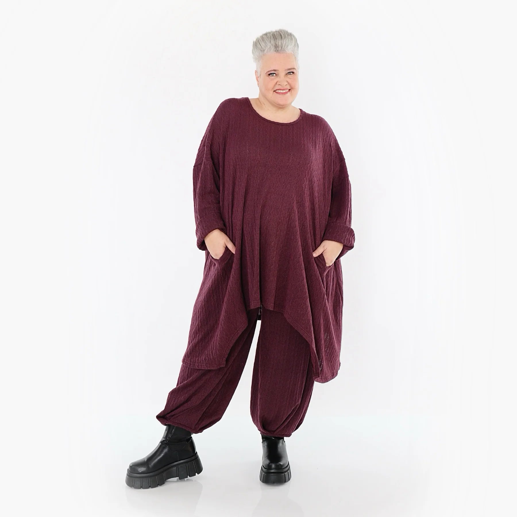 A-Form Bigshirt von AKH Fashion aus Materialmix, 1532.07014, Burgundy, Wellen, Ausgefallen