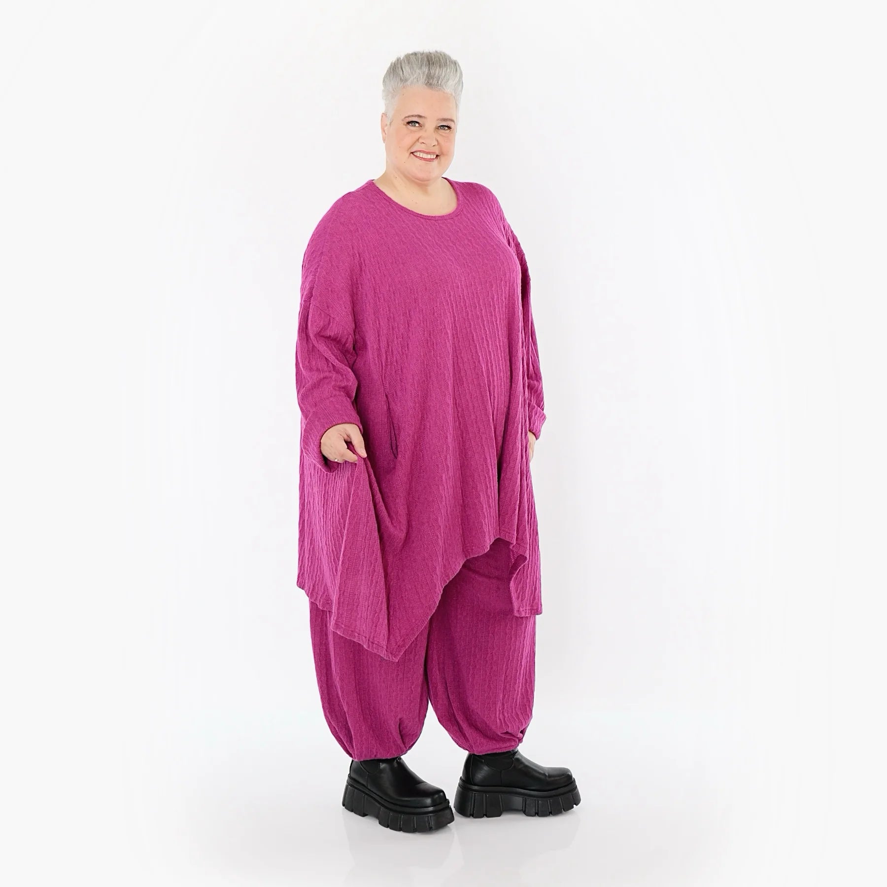  A-Form Bigshirt von AKH Fashion aus Materialmix, 1532.07014, Fuchsia, Wellen, Ausgefallen