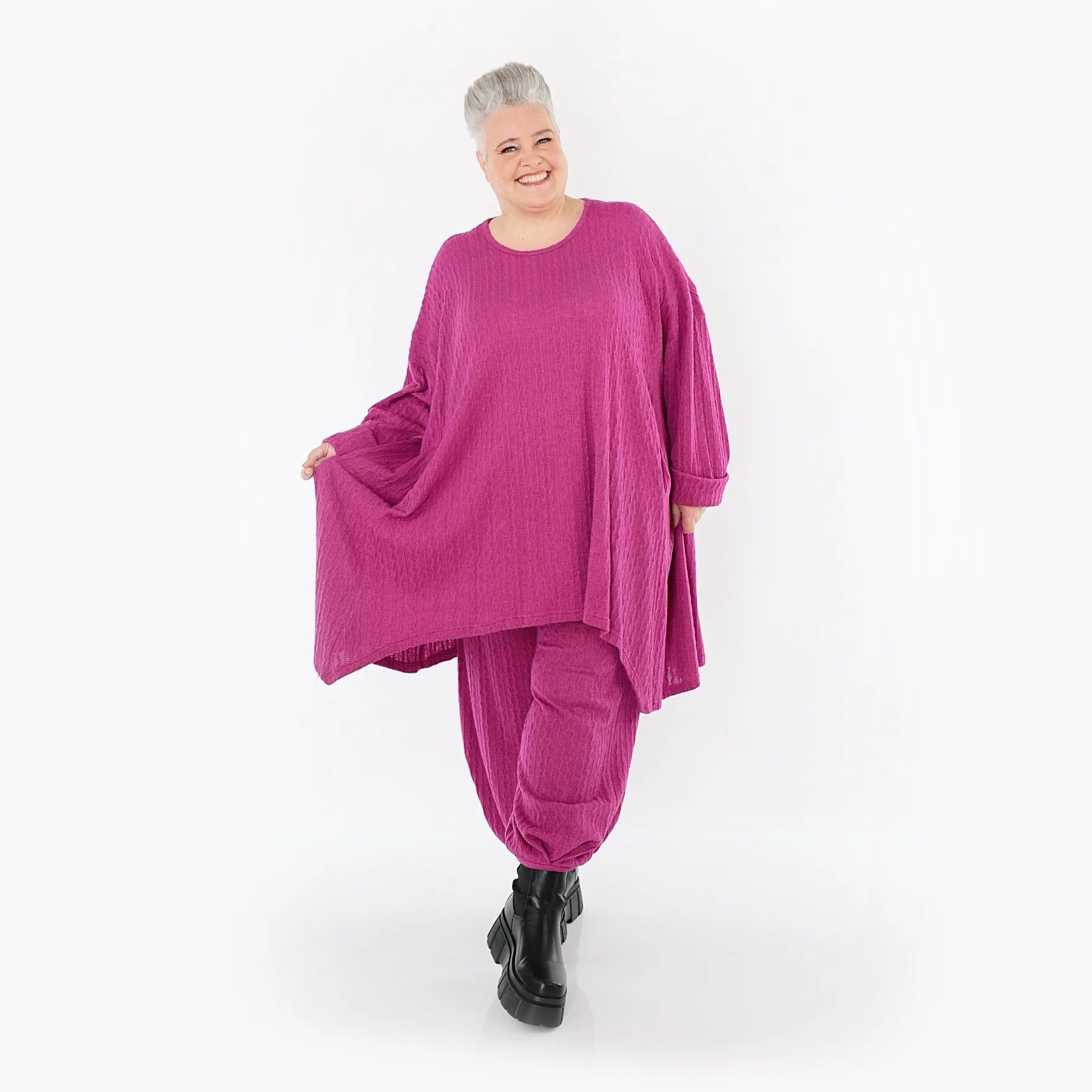 A-Form Bigshirt von AKH Fashion aus Materialmix, 1532.07014, Fuchsia, Wellen, Ausgefallen