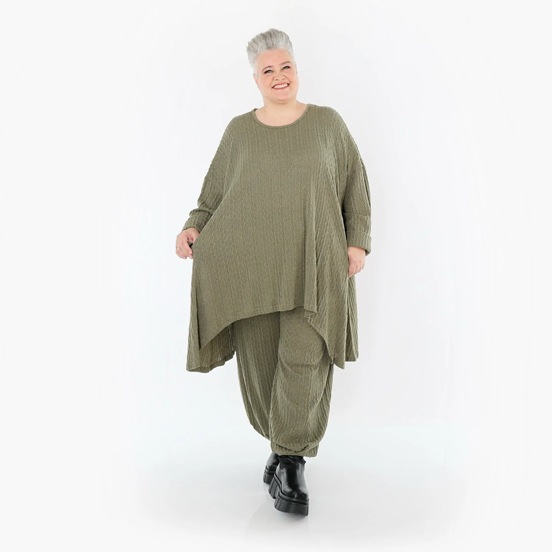  A-Form Bigshirt von AKH Fashion aus Materialmix, 1532.07014, Olive, Wellen, Ausgefallen