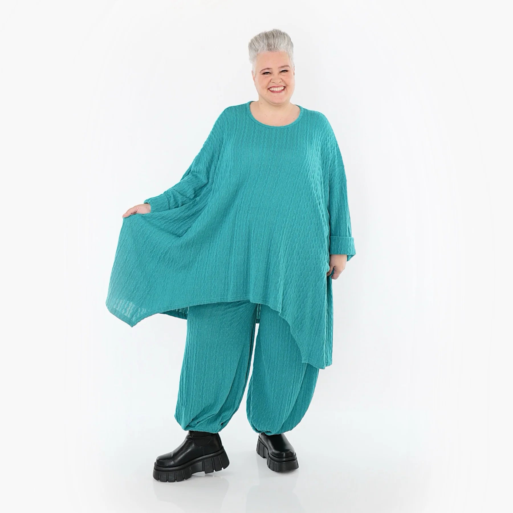  A-Form Bigshirt von AKH Fashion aus Materialmix, 1532.07014, PetrolBlau, Wellen, Ausgefallen