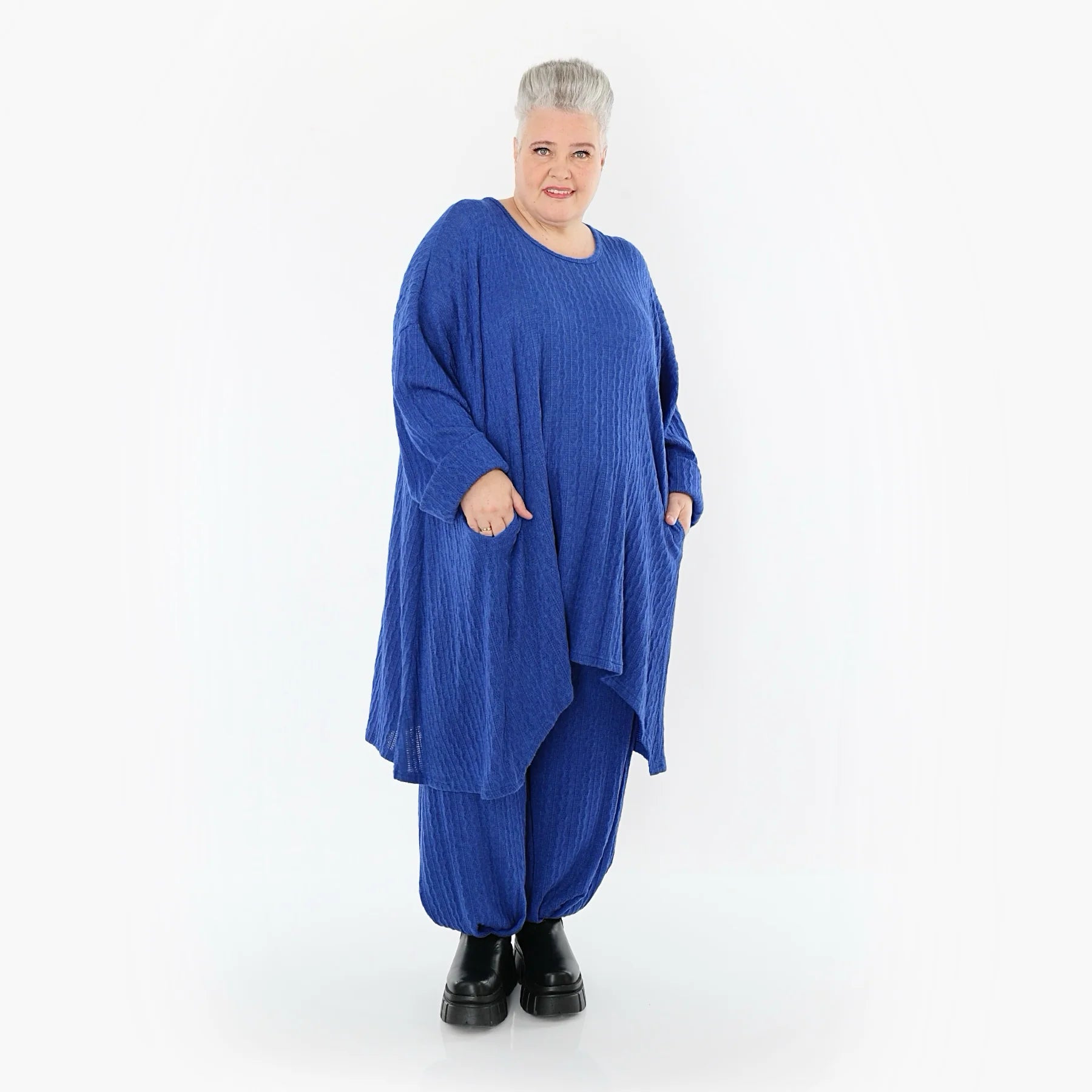  A-Form Bigshirt von AKH Fashion aus Materialmix, 1532.07014, Royalblau, Wellen, Ausgefallen
