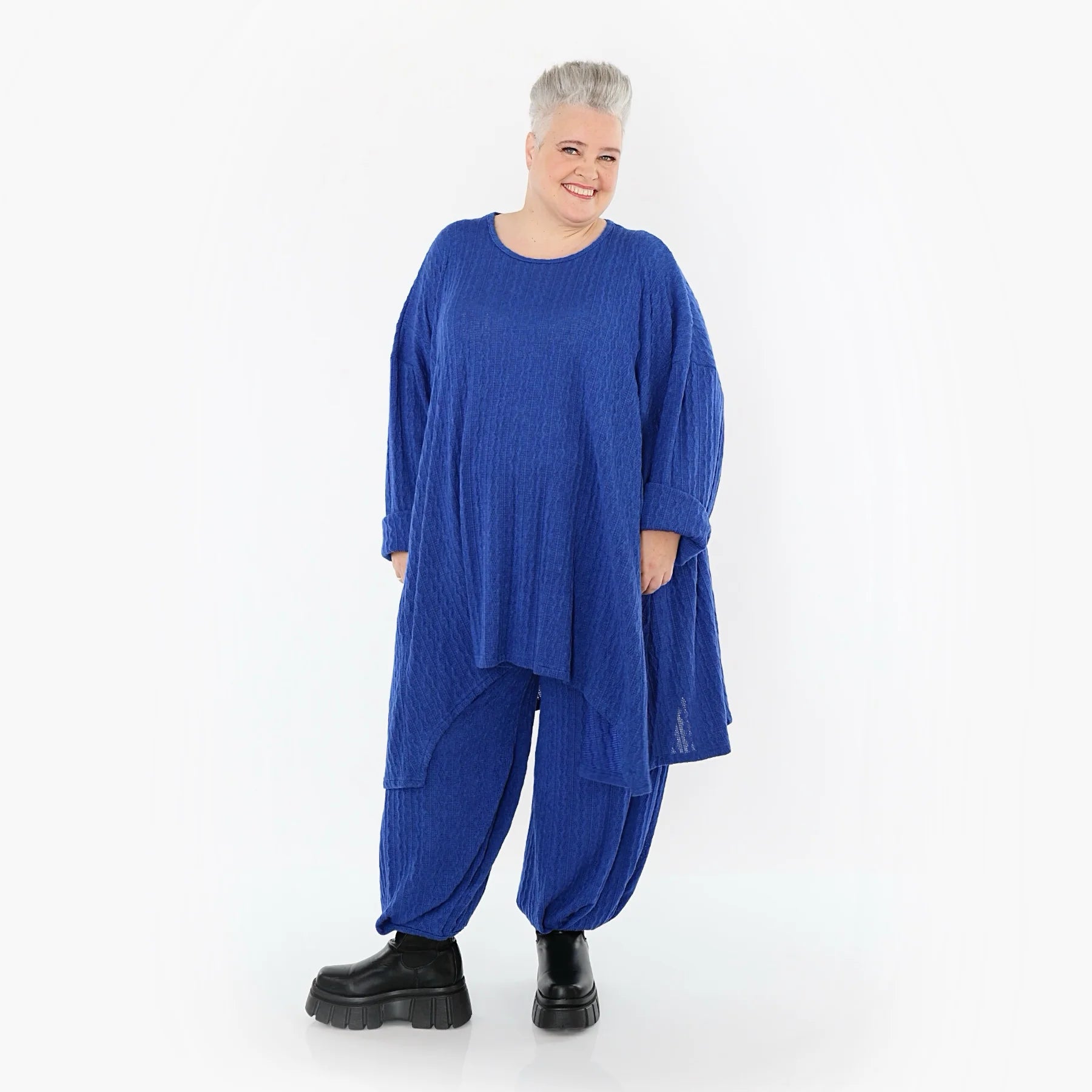  A-Form Bigshirt von AKH Fashion aus Materialmix, 1532.07014, Royalblau, Wellen, Ausgefallen