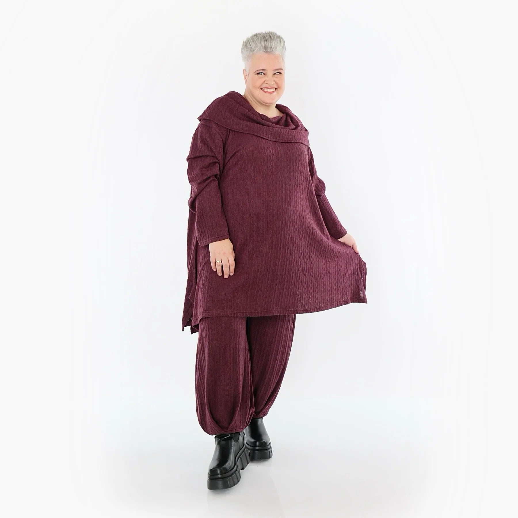 A-Form Bigshirt von AKH Fashion aus Materialmix, 1532.07145, Burgundy, Wellen, Ausgefallen