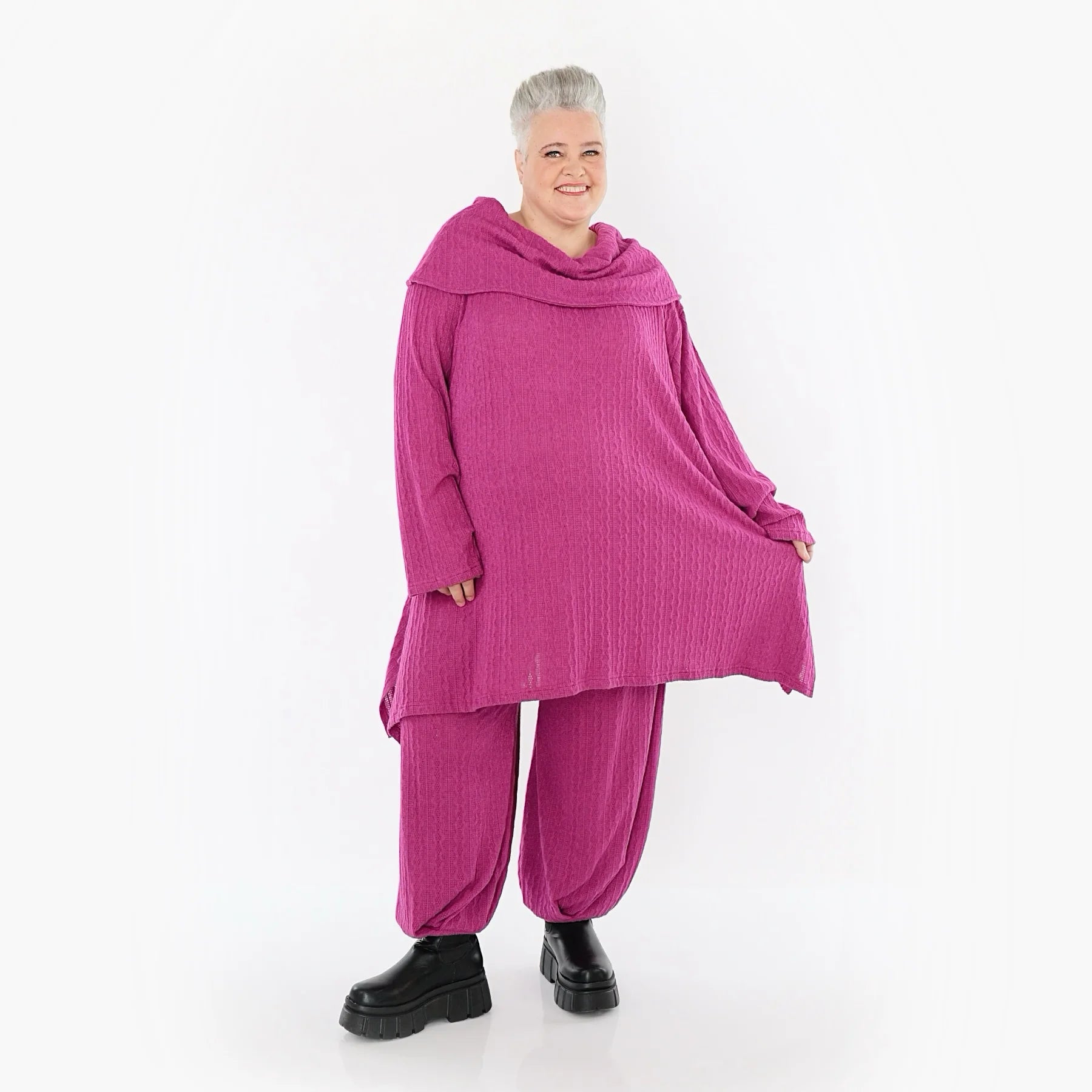 A-Form Bigshirt von AKH Fashion aus Materialmix, 1532.07145, Fuchsia, Wellen, Ausgefallen