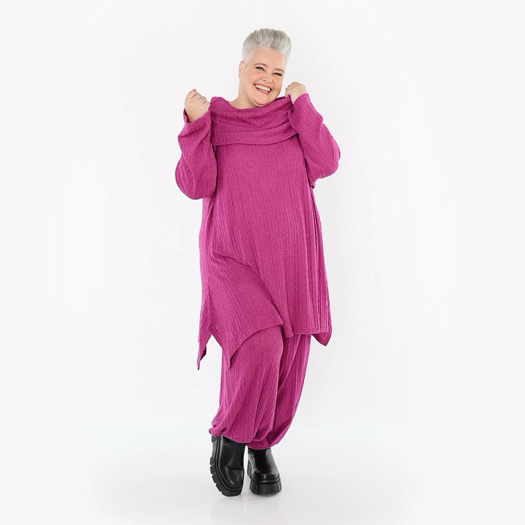 A-Form Bigshirt von AKH Fashion aus Materialmix, 1532.07145, Fuchsia, Wellen, Ausgefallen