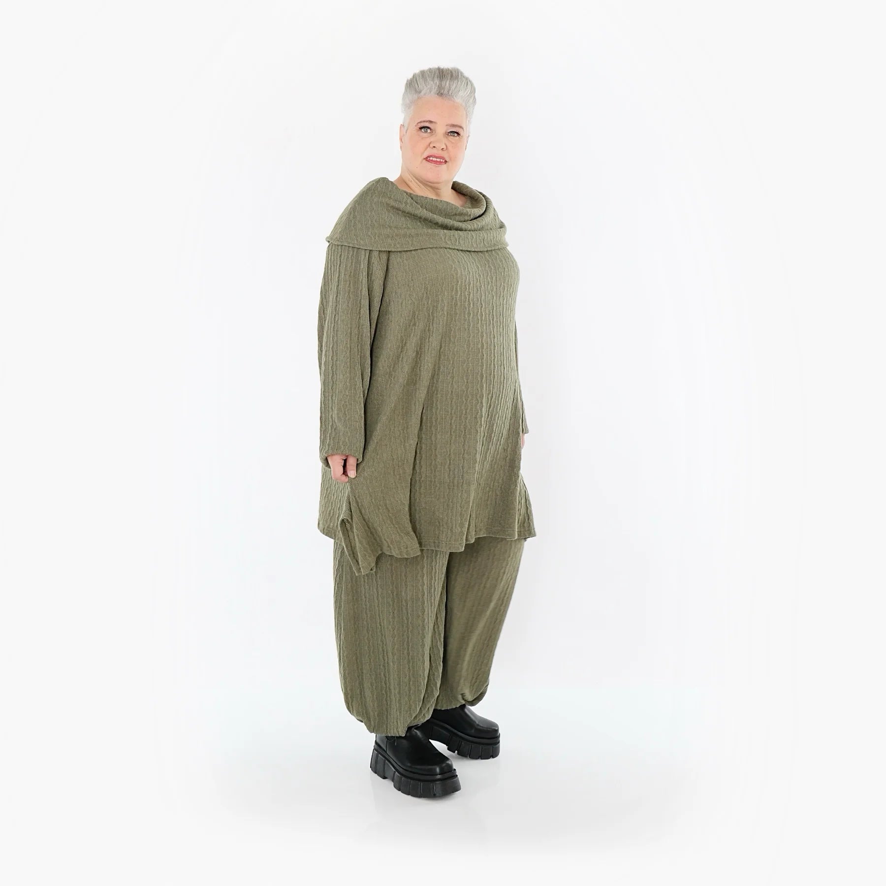  A-Form Bigshirt von AKH Fashion aus Materialmix, 1532.07145, Olive, Wellen, Ausgefallen