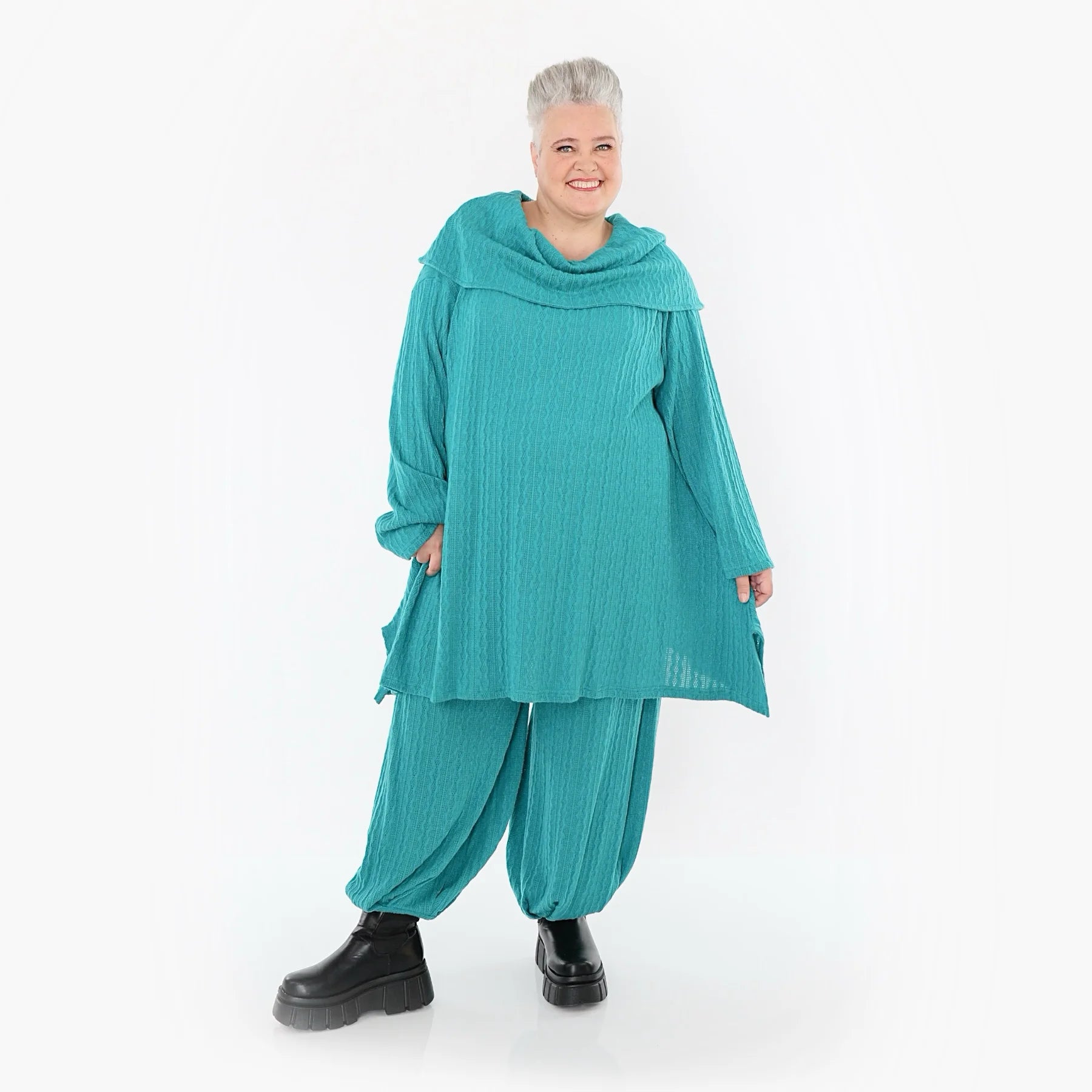  A-Form Bigshirt von AKH Fashion aus Materialmix, 1532.07145, PetrolBlau, Wellen, Ausgefallen