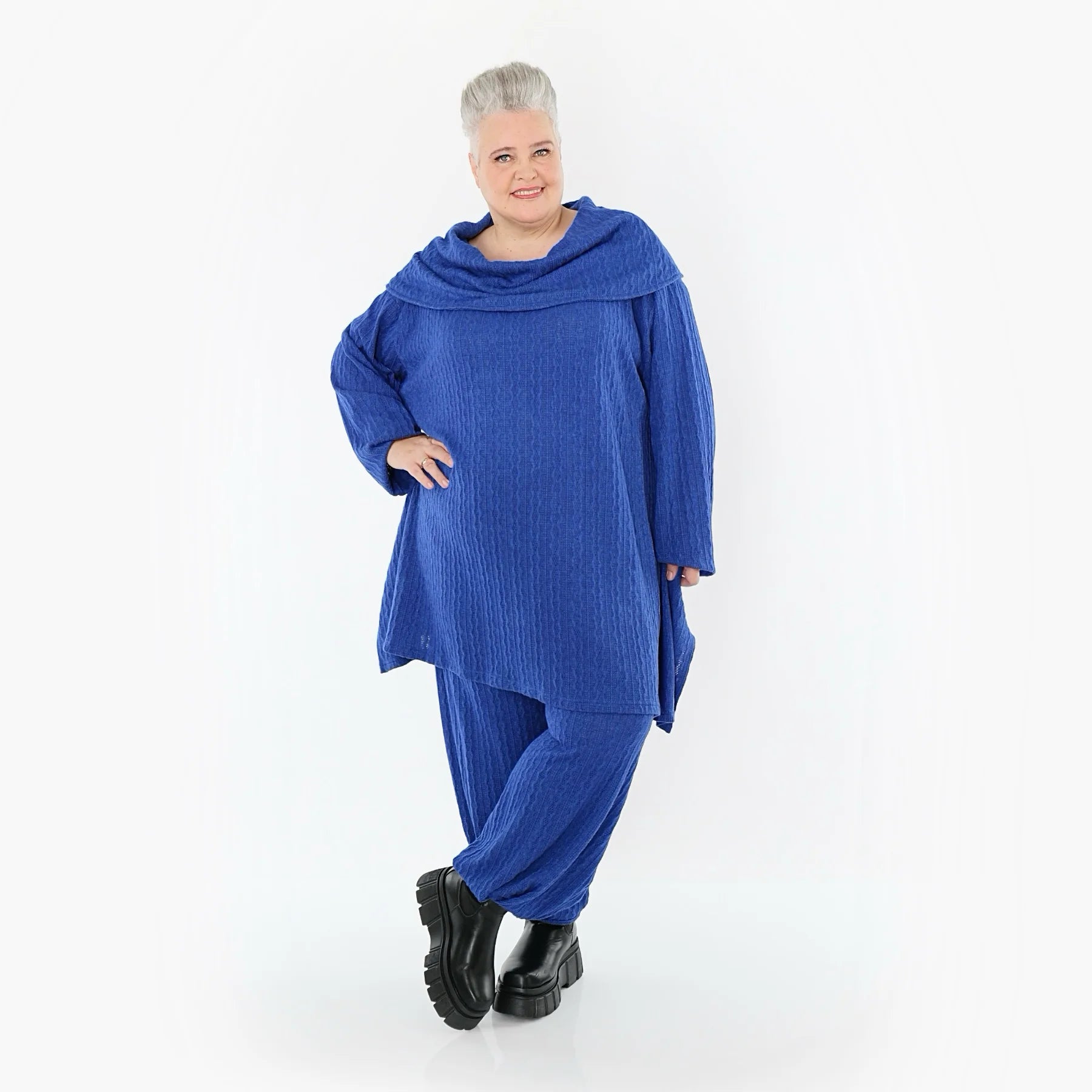 A-Form Bigshirt von AKH Fashion aus Materialmix, 1532.07145, Royalblau, Wellen, Ausgefallen
