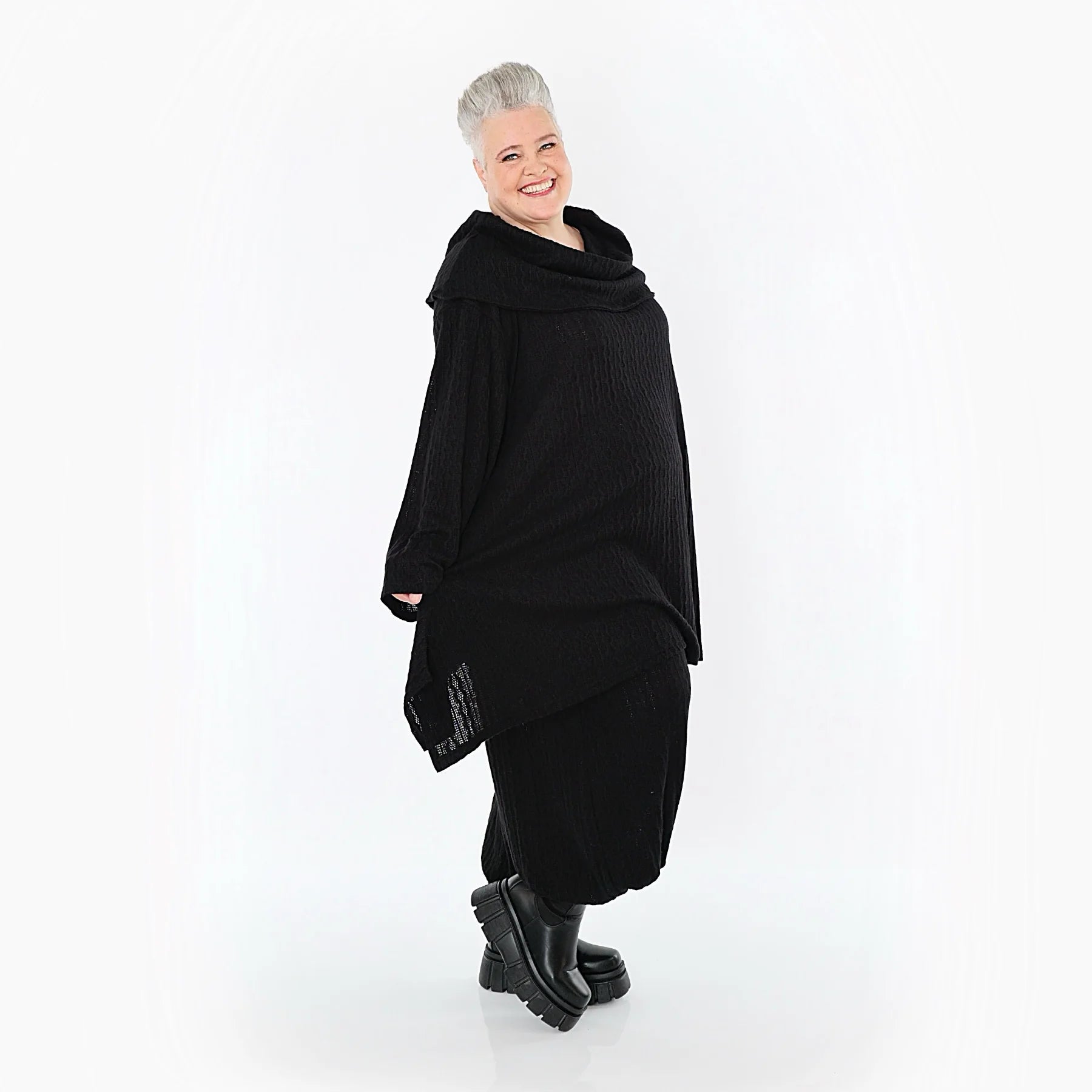 A-Form Bigshirt von AKH Fashion aus Materialmix, 1532.07145, Schwarz, Wellen, Ausgefallen