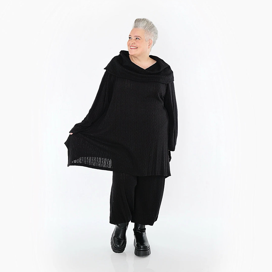  A-Form Bigshirt von AKH Fashion aus Materialmix, 1532.07145, Schwarz, Wellen, Ausgefallen