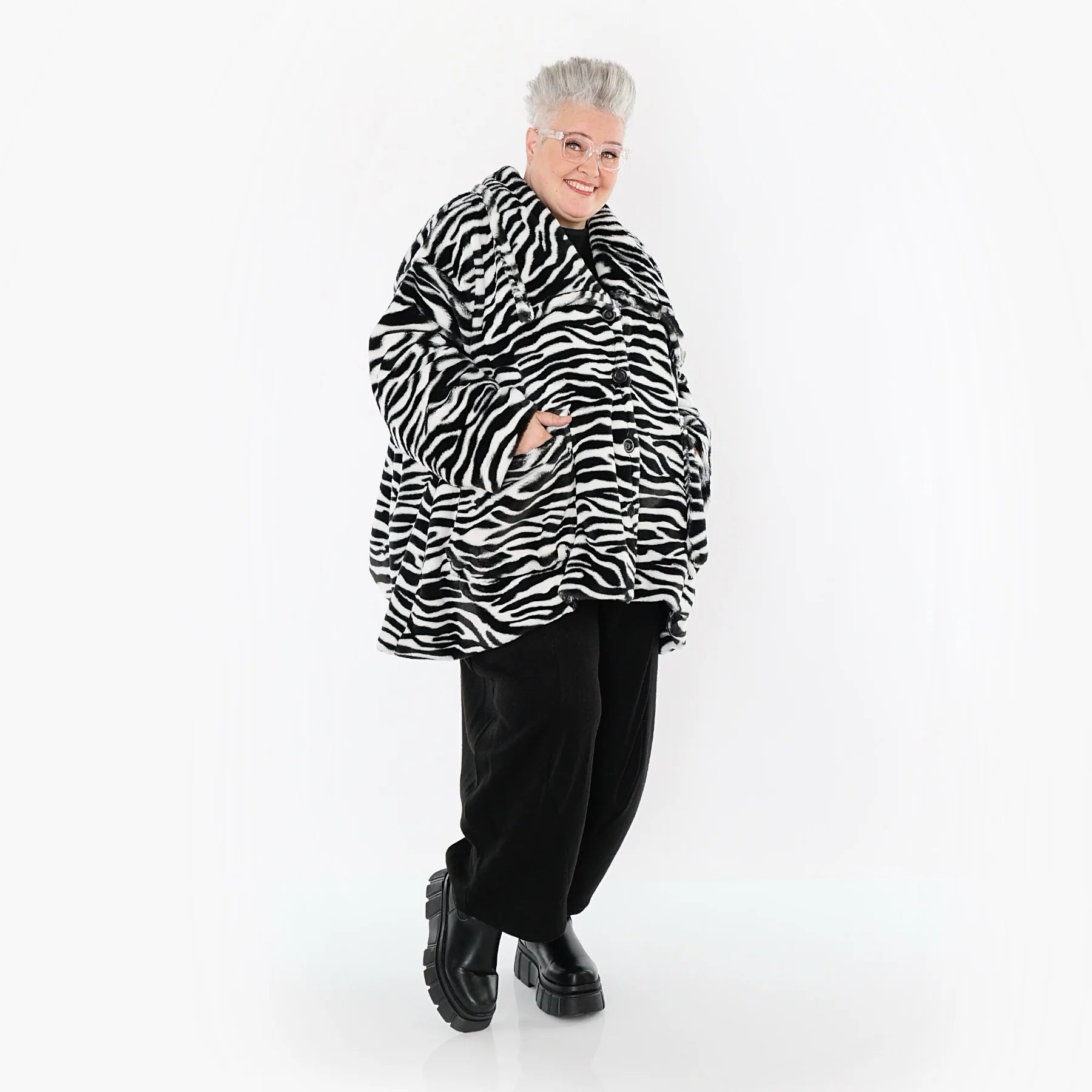  A-Form Jacke von AKH Fashion aus Polyester, 1534.06749, Schwarz/Weiß, Zebra, Ausgefallen