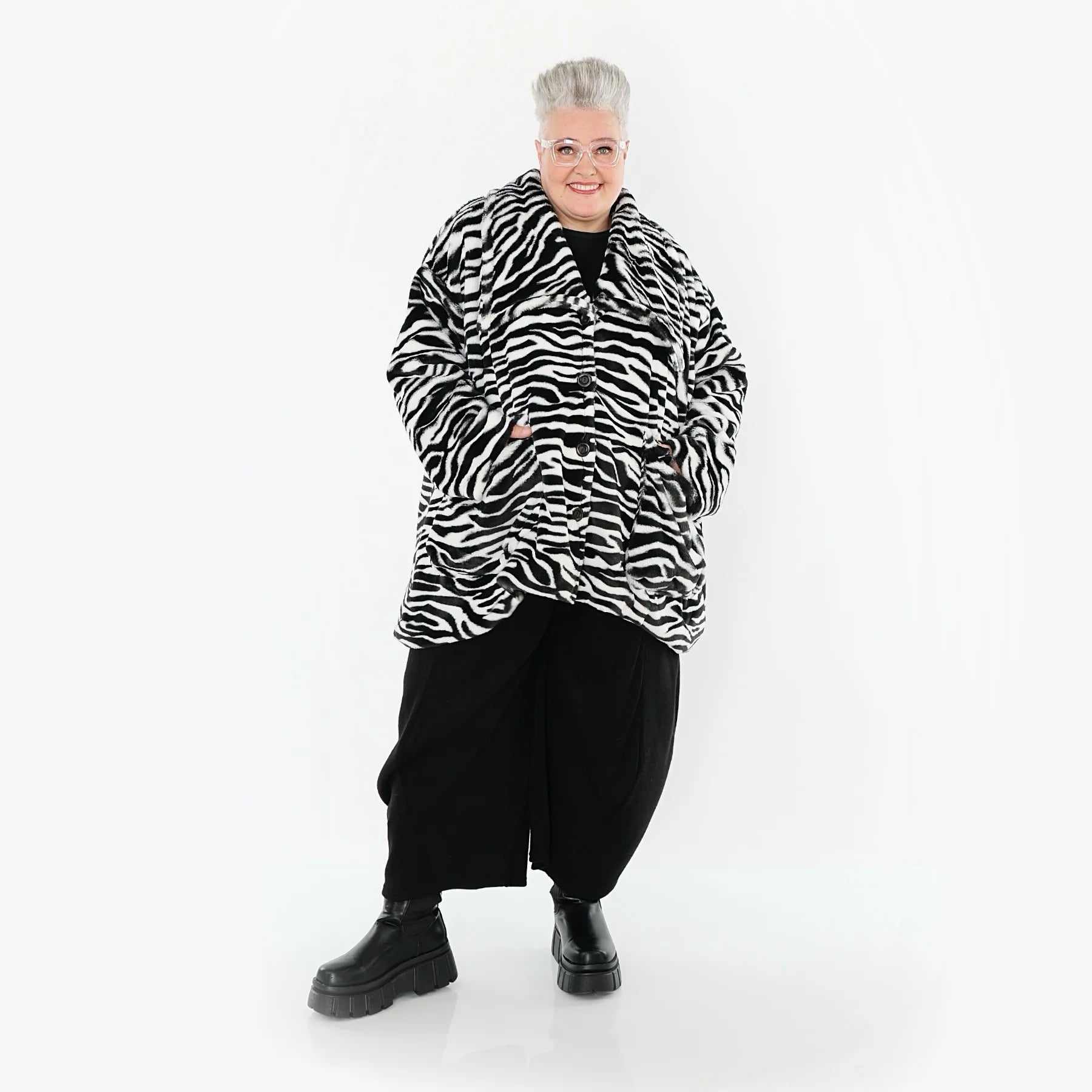  A-Form Jacke von AKH Fashion aus Polyester, 1534.06749, Schwarz/Weiß, Zebra, Ausgefallen