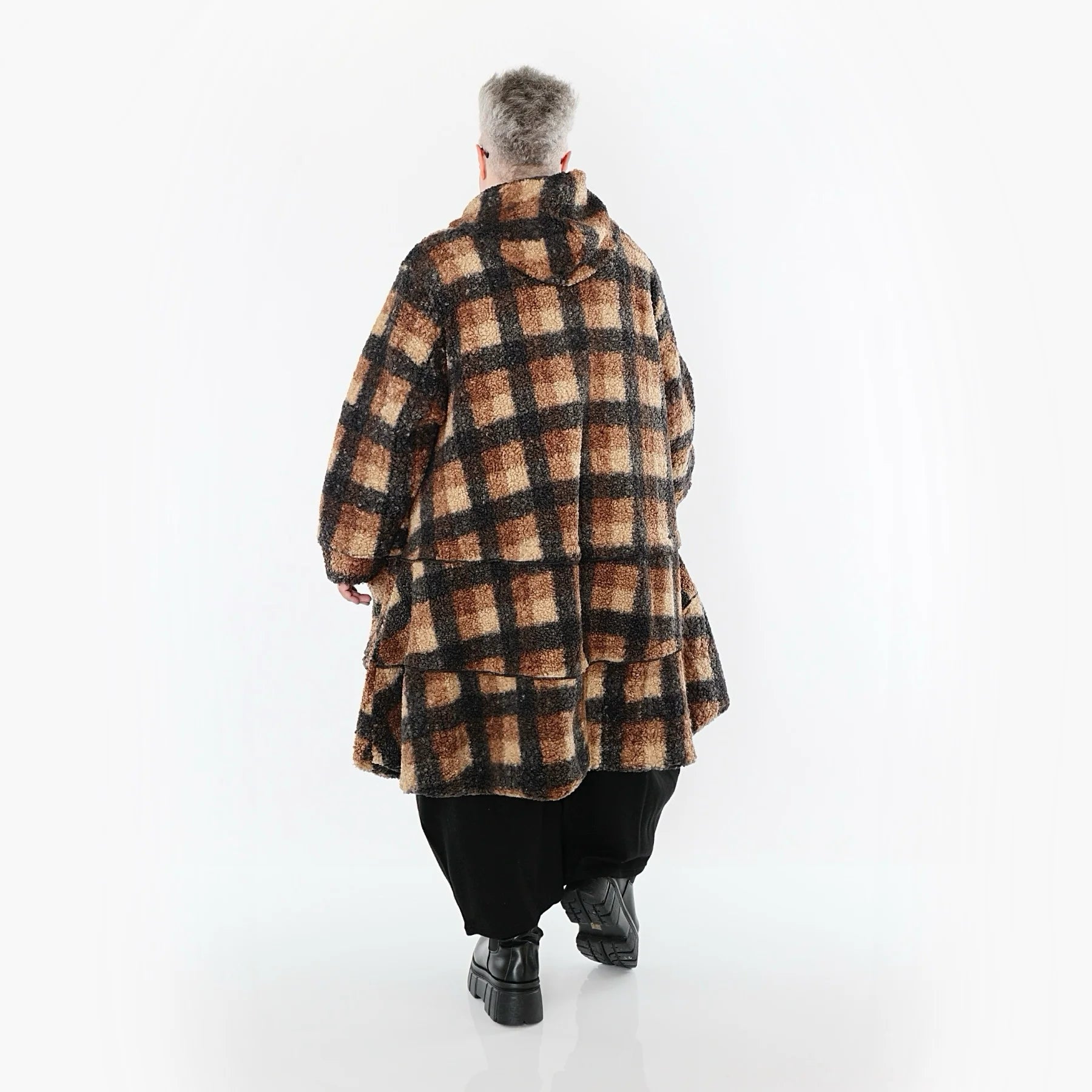  AKH Fashion Jacke in Glocken-Form, aus Polyester, 1535.02225, Cognac/Beige/Grau, Kariert