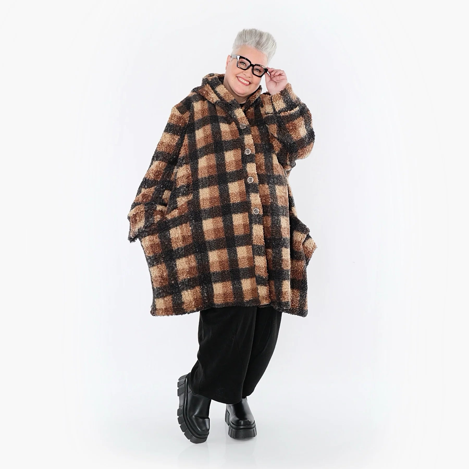  Ballonjacke von AKH Fashion aus Polyester, 1535.06660, Cognac/Beige/Grau, Kariert, Schick