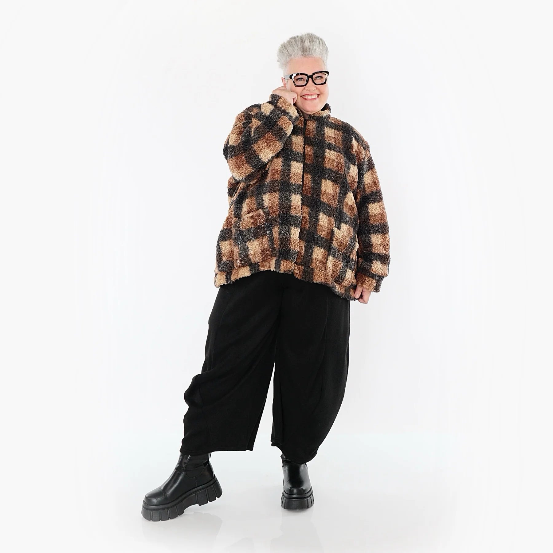  AKH Fashion Jacke in kastiger Form, aus Polyester, 1535.07017, Cognac/Beige/Grau, Kariert