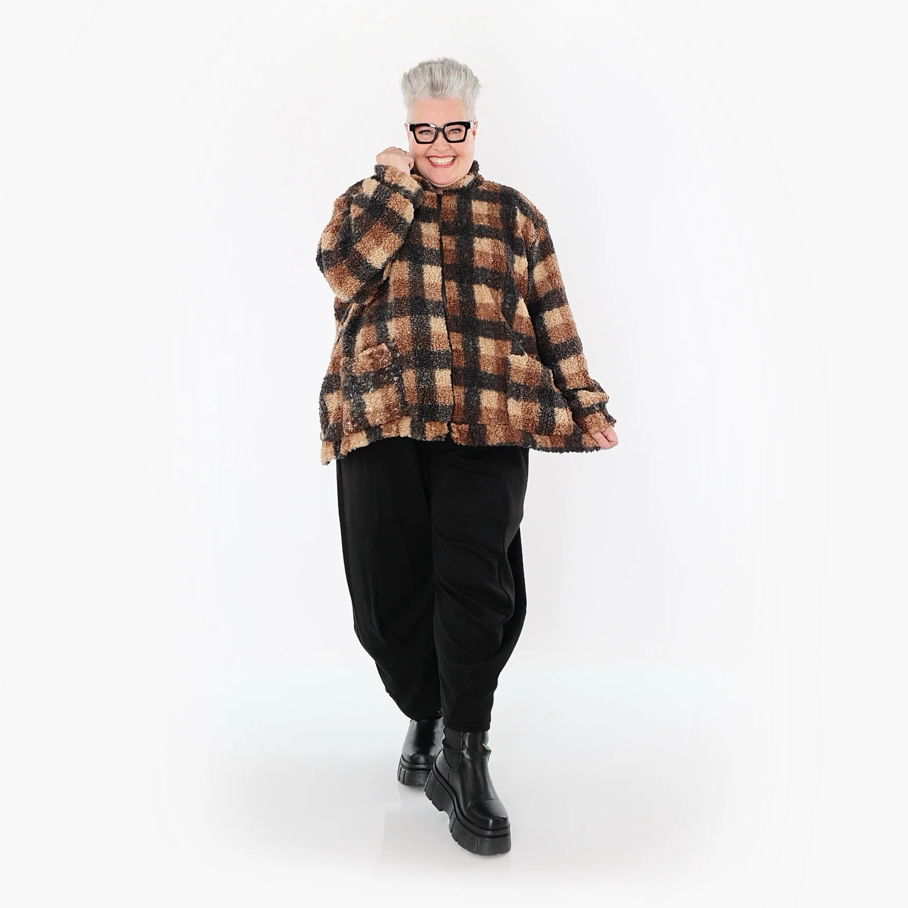  AKH Fashion Jacke in kastiger Form, aus Polyester, 1535.07017, Cognac/Beige/Grau, Kariert