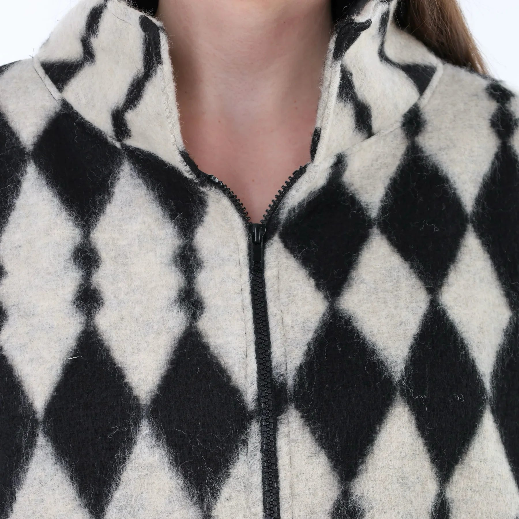  AKH Fashion Mantel in gerader Form, aus Materialmix, 1538.06656, Ecru/Schwarz, Raute