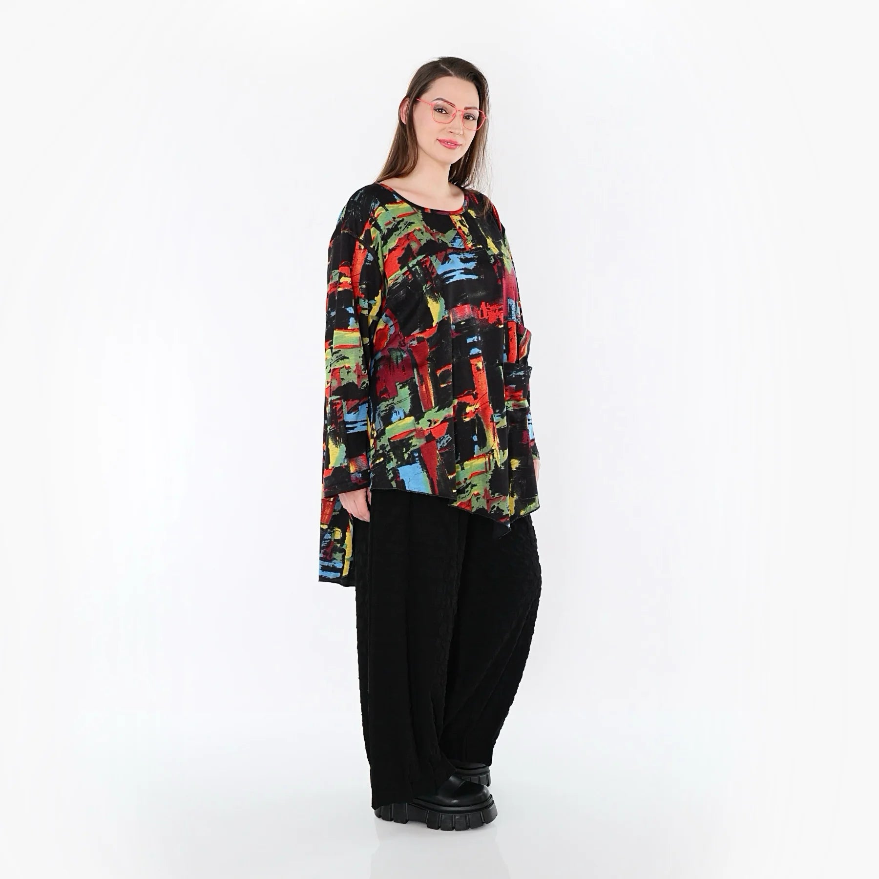  A-Form Bigshirt von AKH Fashion aus Viskose, 1542.07138, Schwarz/Multi, Pinselstrich, Schick