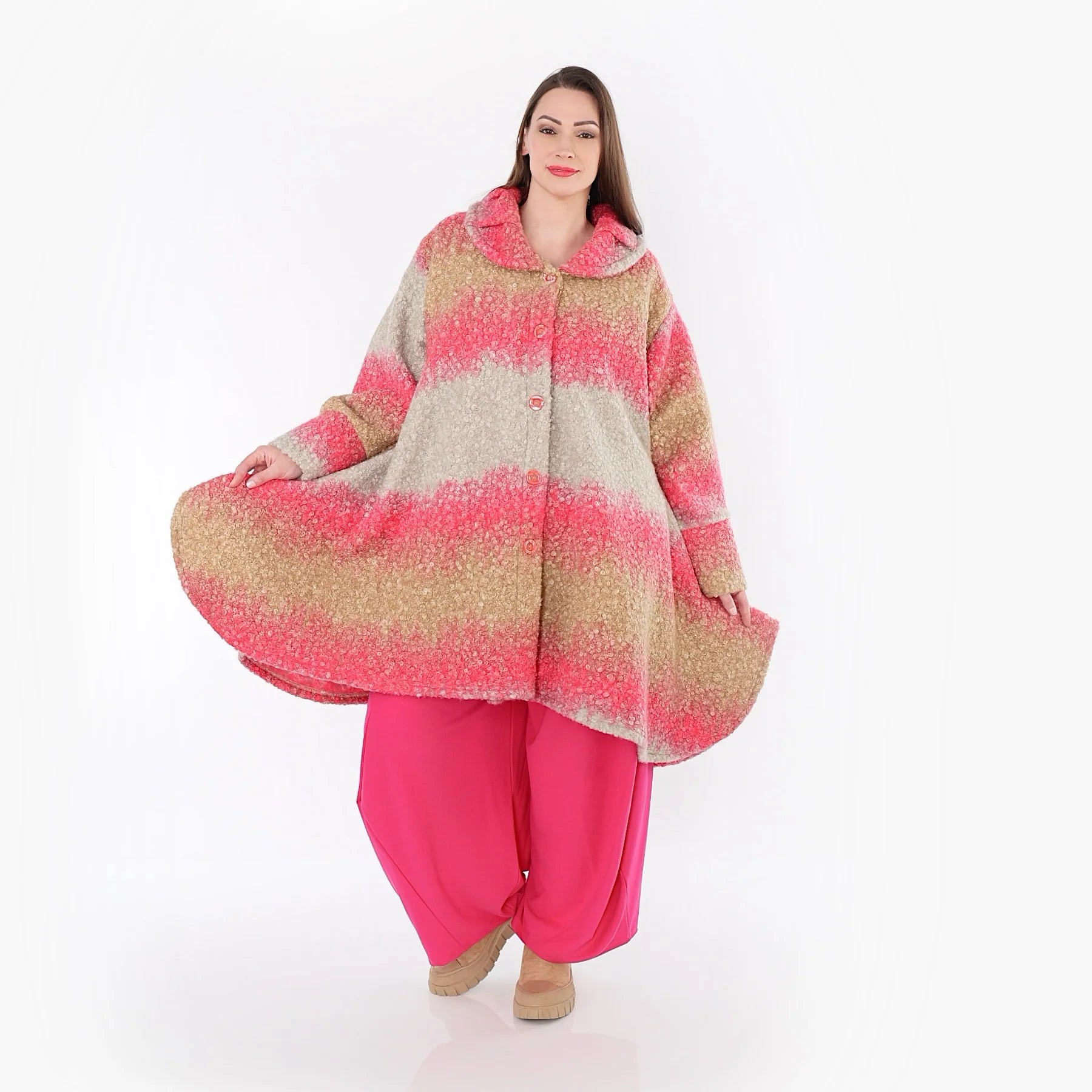  A-Form Jacke von AKH Fashion aus Polyester, 1543.05458, Sand/Fuchsia, TwoTone, Schick